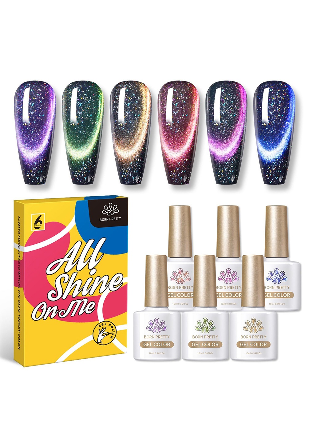 

BORN PRETTY Set of 6 All Shine On Me 9D Magnetic Gel Nail Polish - 10 ml Each, Purple