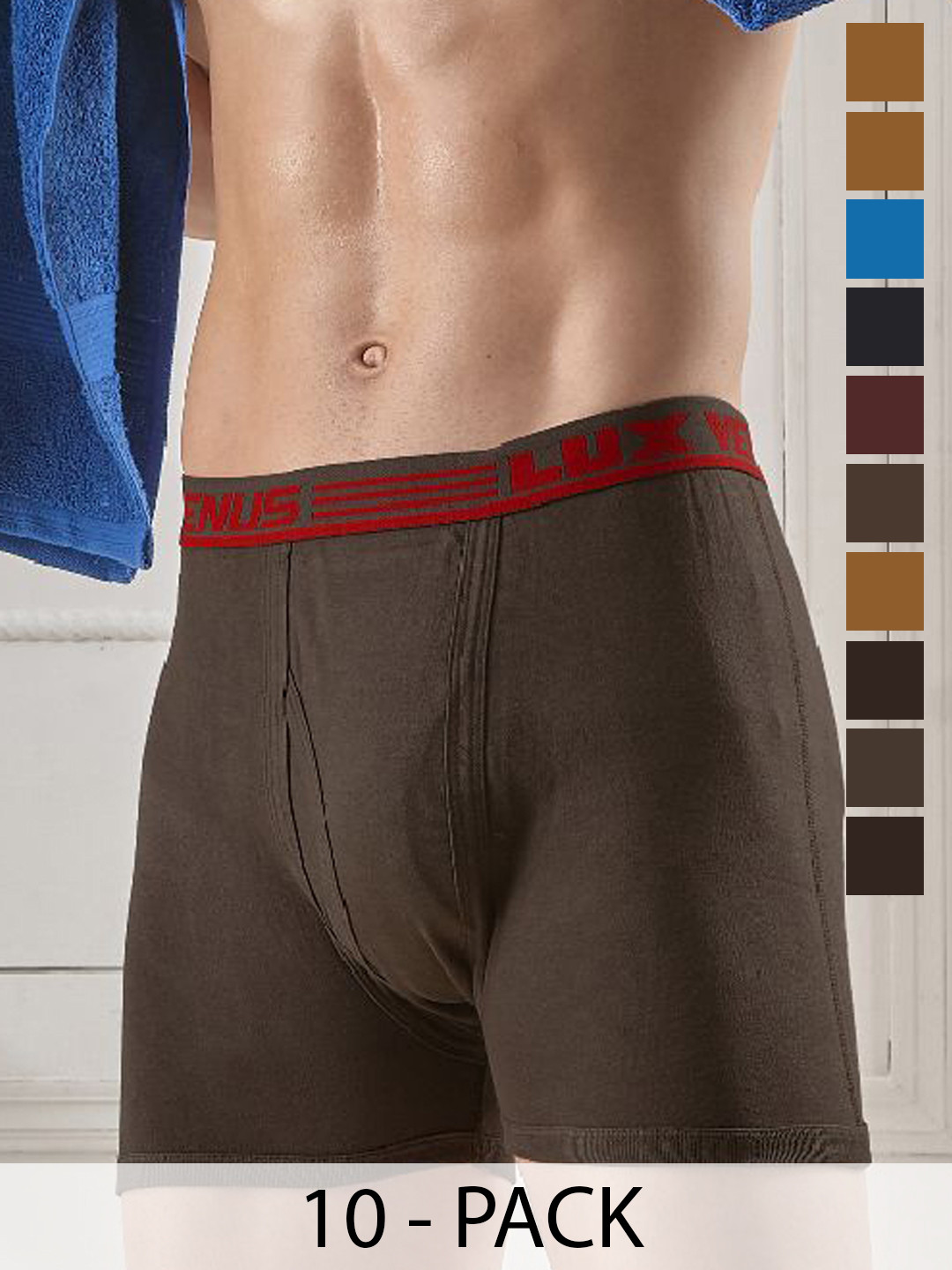 

LUX VENUS Pack of 10 Assorted Men Cotton Trunk NW1_VENUS_FCD_DRW_AST_95_10PC, Blue