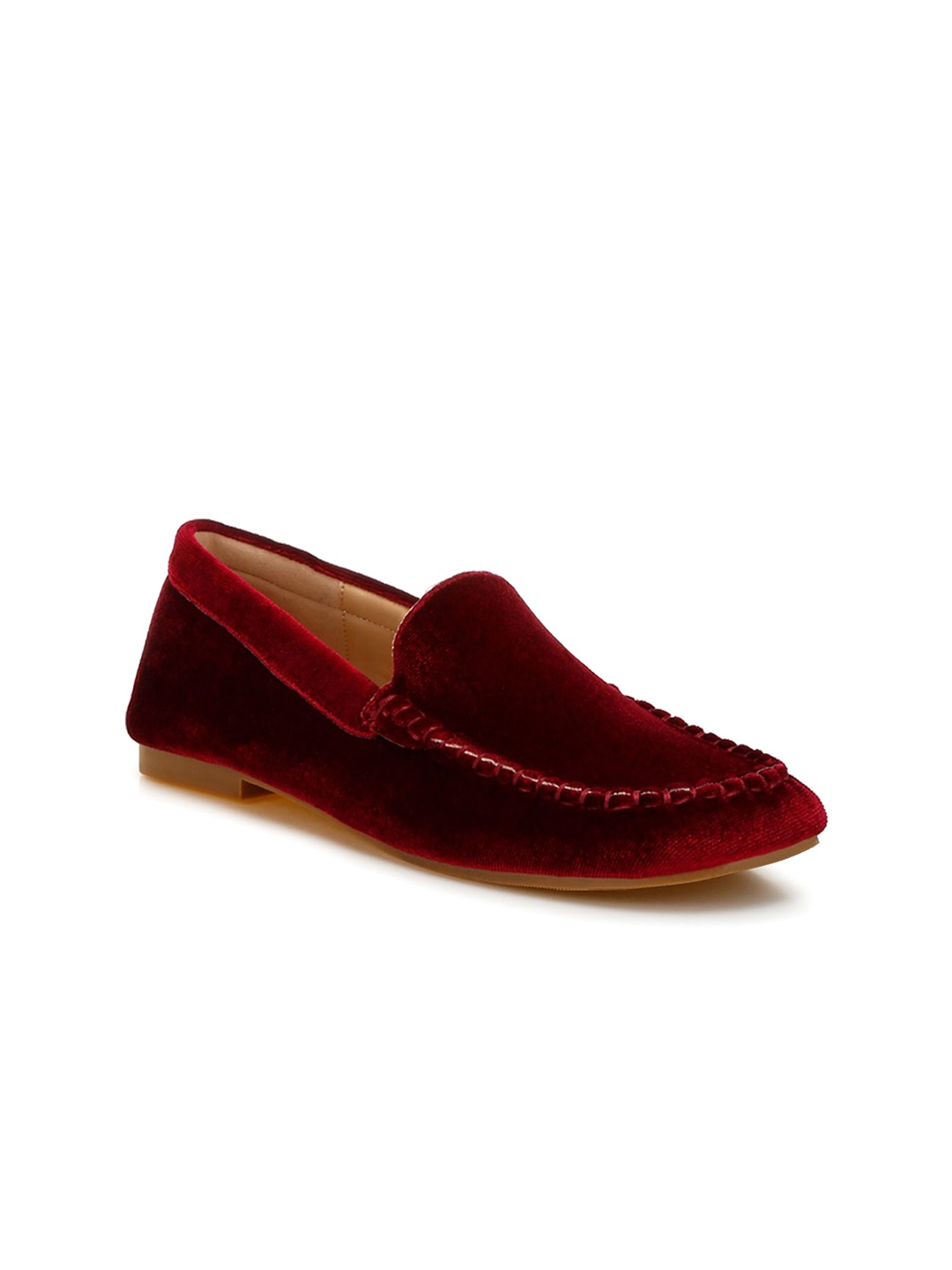 

RAG & CO Women Woven Design Velvet Loafers, Burgundy