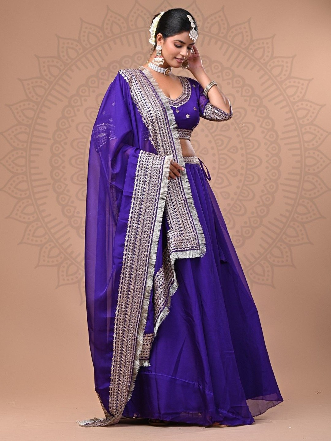 

Futra Gabha Embroidered Sequinned Ready to Wear Lehenga & Blouse With Dupatta, Purple