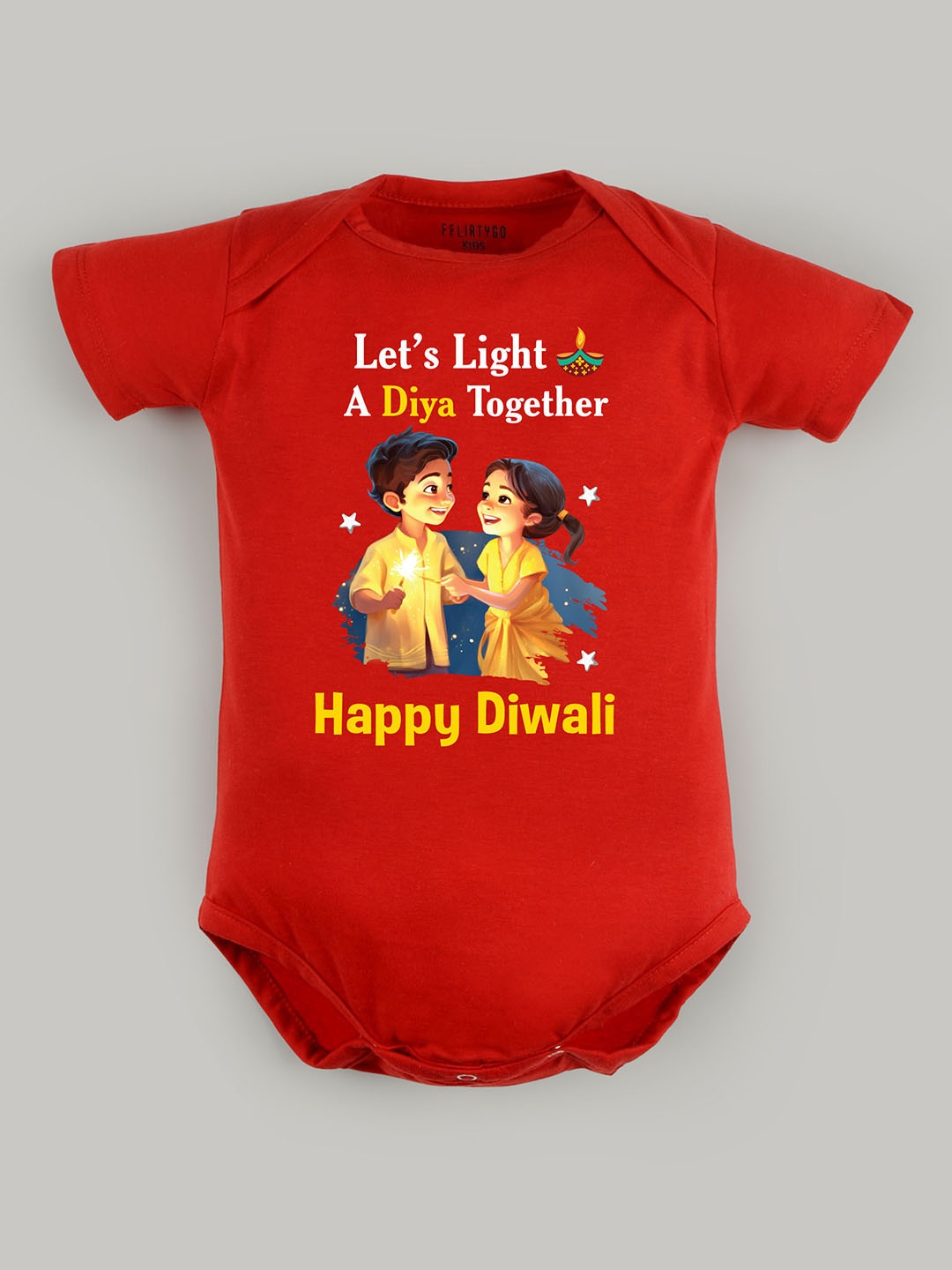 

FFLIRTYGO Infant Printed Pure Cotton Diwali Romper Baby Wear Bodysuit, Red