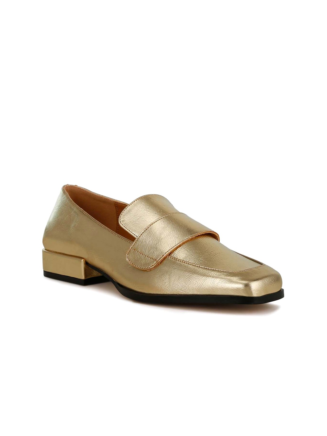 

RAG & CO Women Textured Patent Leather Loafers, Gold