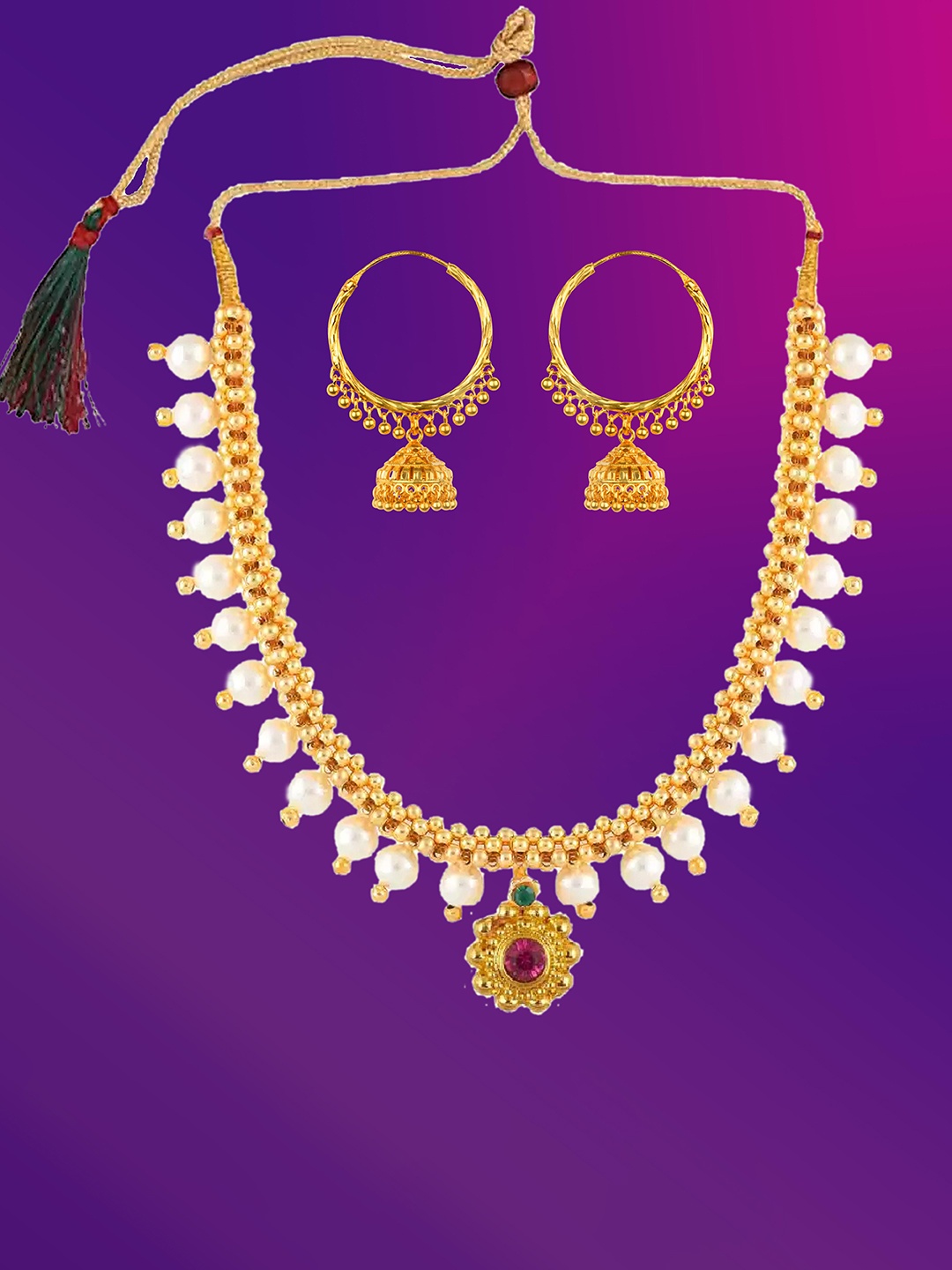 

Lila Gold-Plated Stone-Studded & Beaded Jewellery Set