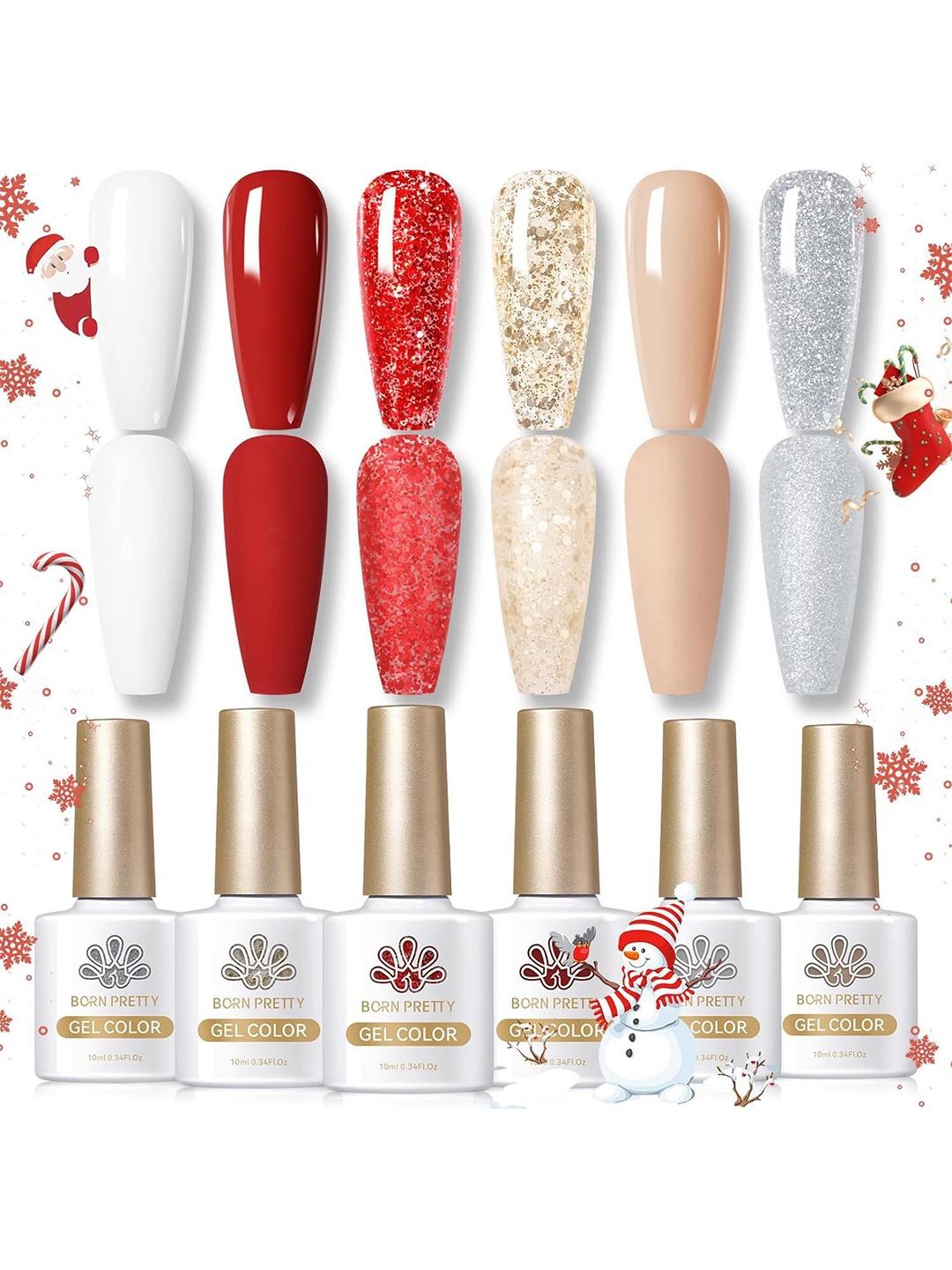 

BORN PRETTY Set Of 6 All Shine On Me Christmas Snow Queen Gel Nail Polish - 10 ml Each, Grey