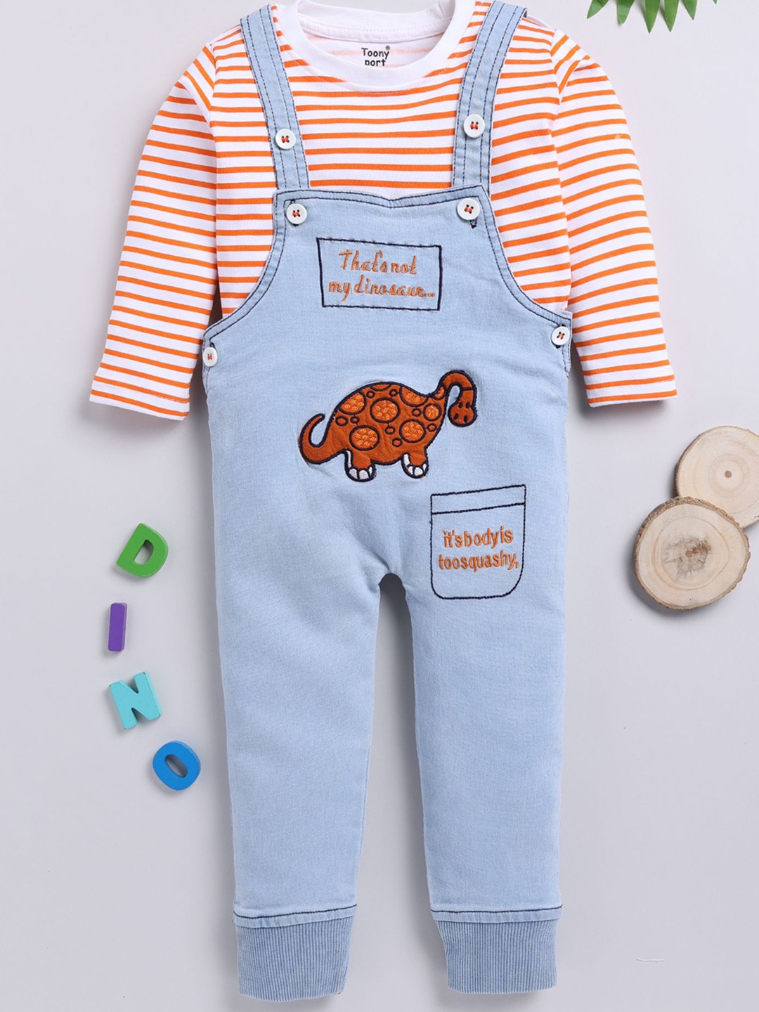 

Toonyport Kids Infants Printed Cotton Dungaree With T-Shirt, Orange