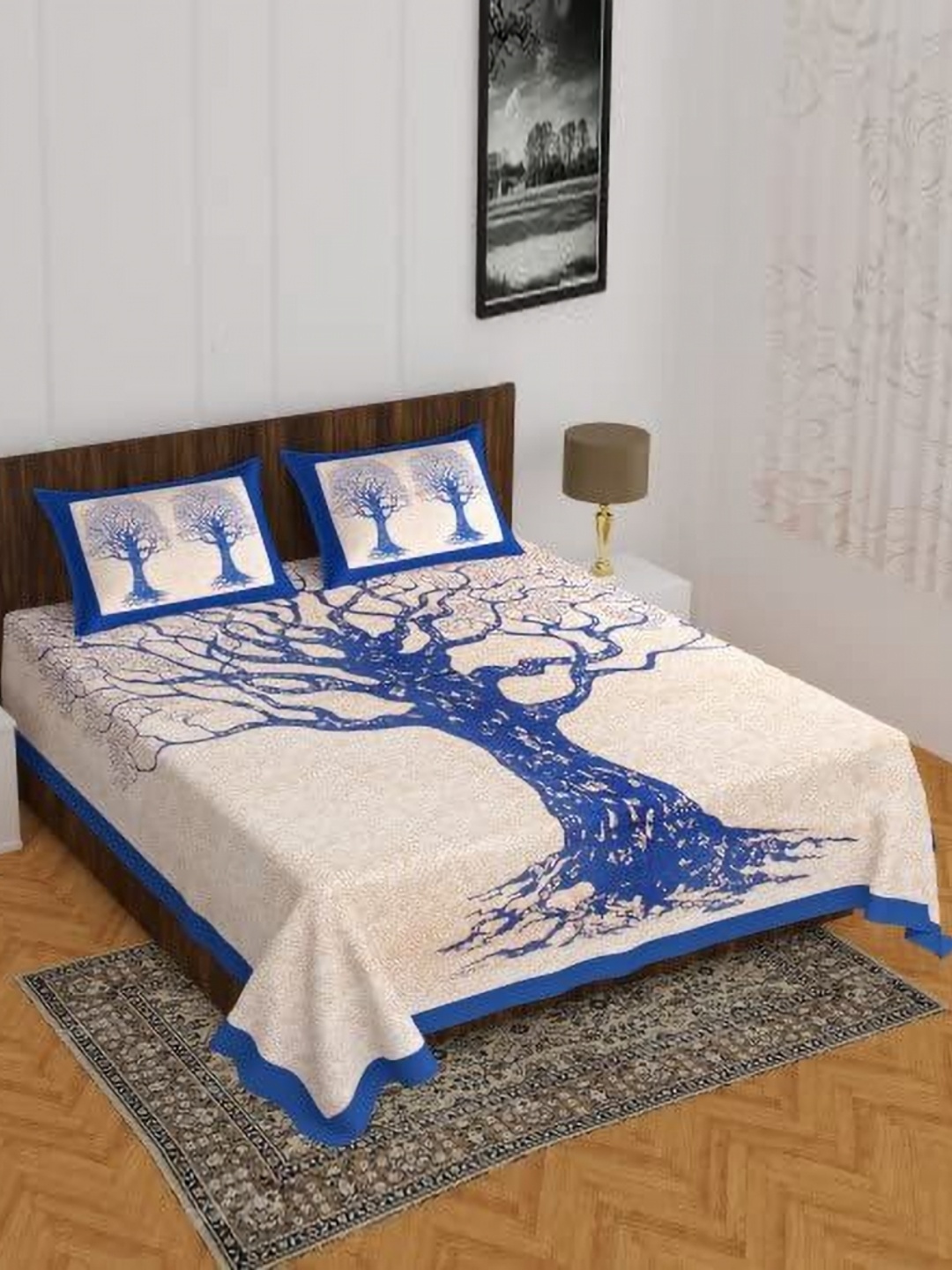 

AYAT COLLECTION Blue 144 TC Queen Bedsheet with 2 Pillow Covers