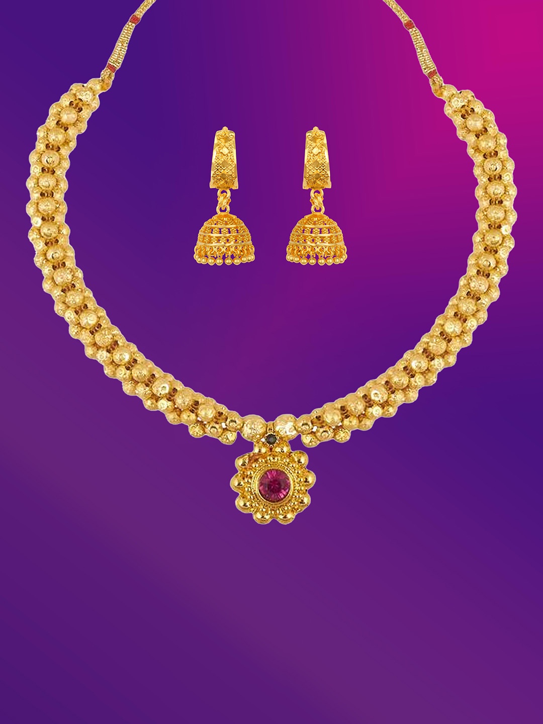

Lila Gold- Plated Stone Studded Jewellery Set