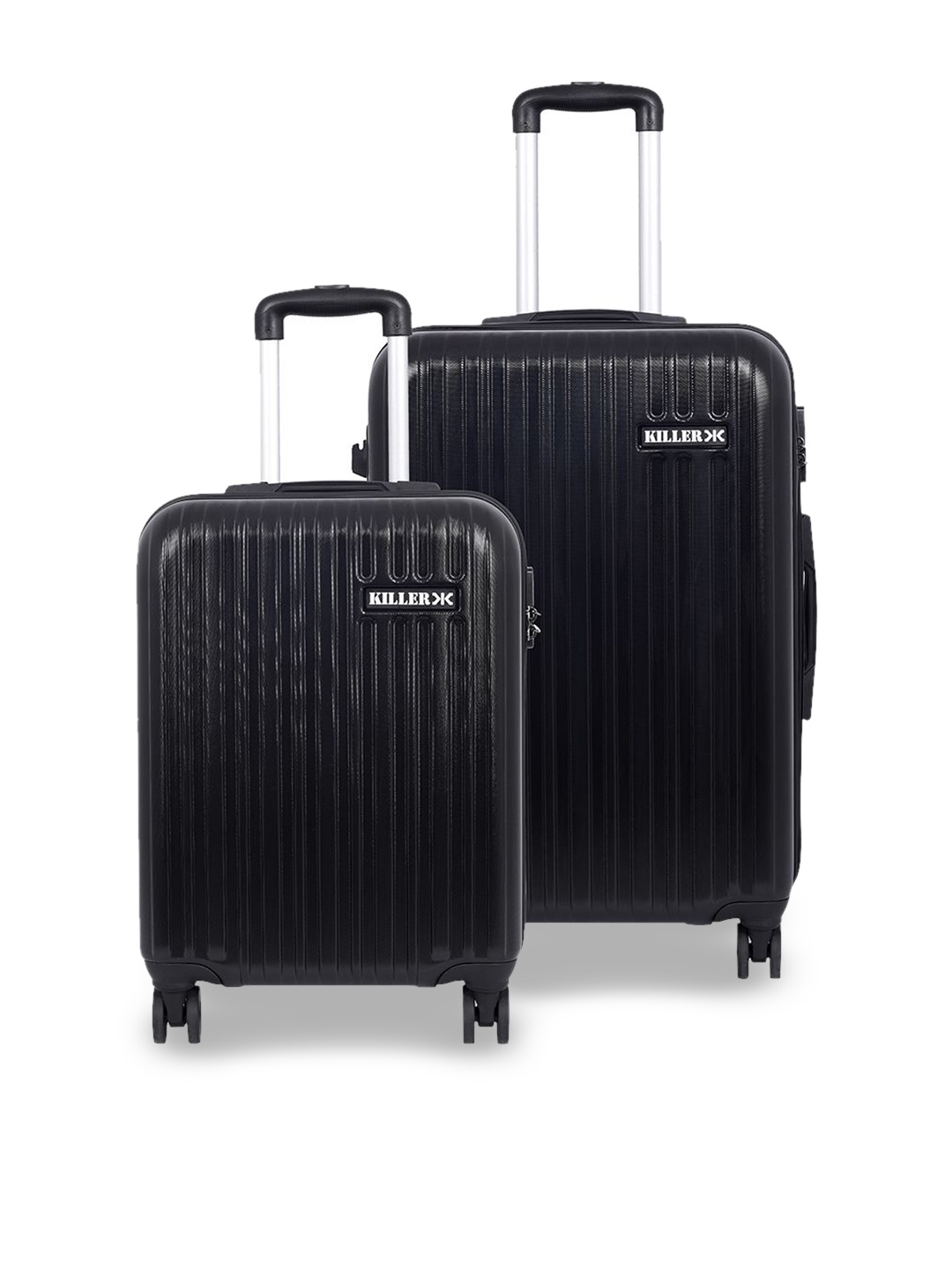 

Killer Unisex Set Of 2 Textured Hard-Sided Trolley Suitcases, Black