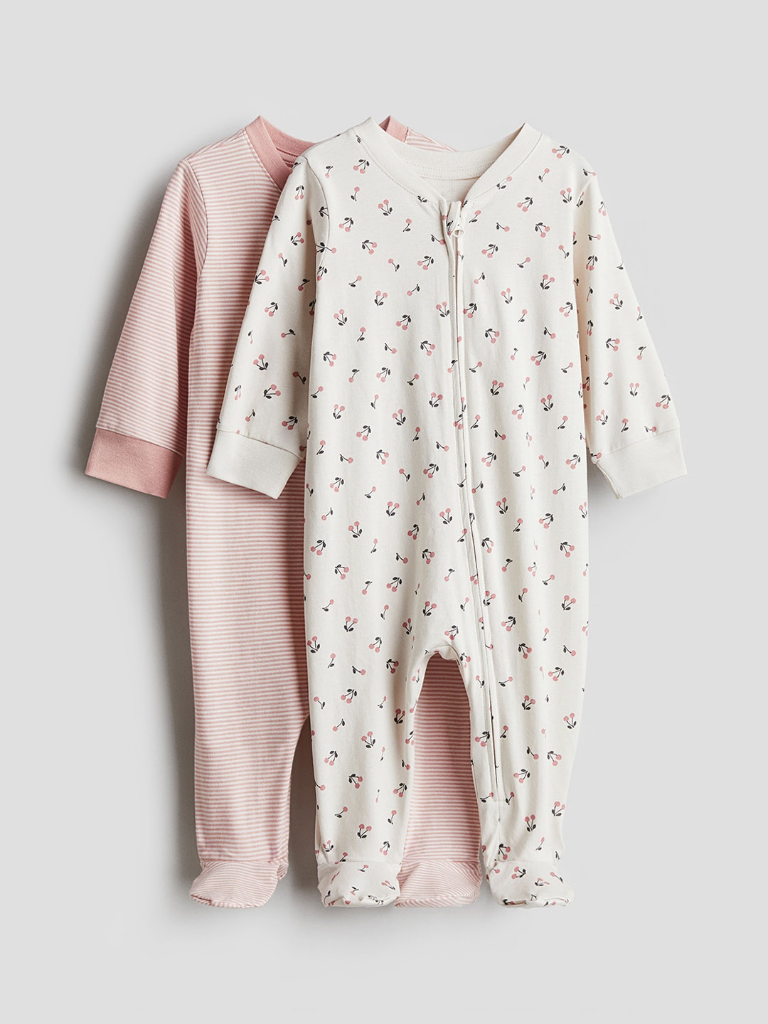 

H&M Boys Pack Of 2 Printed Pure Cotton Zip-Up Sleepsuit, Pink