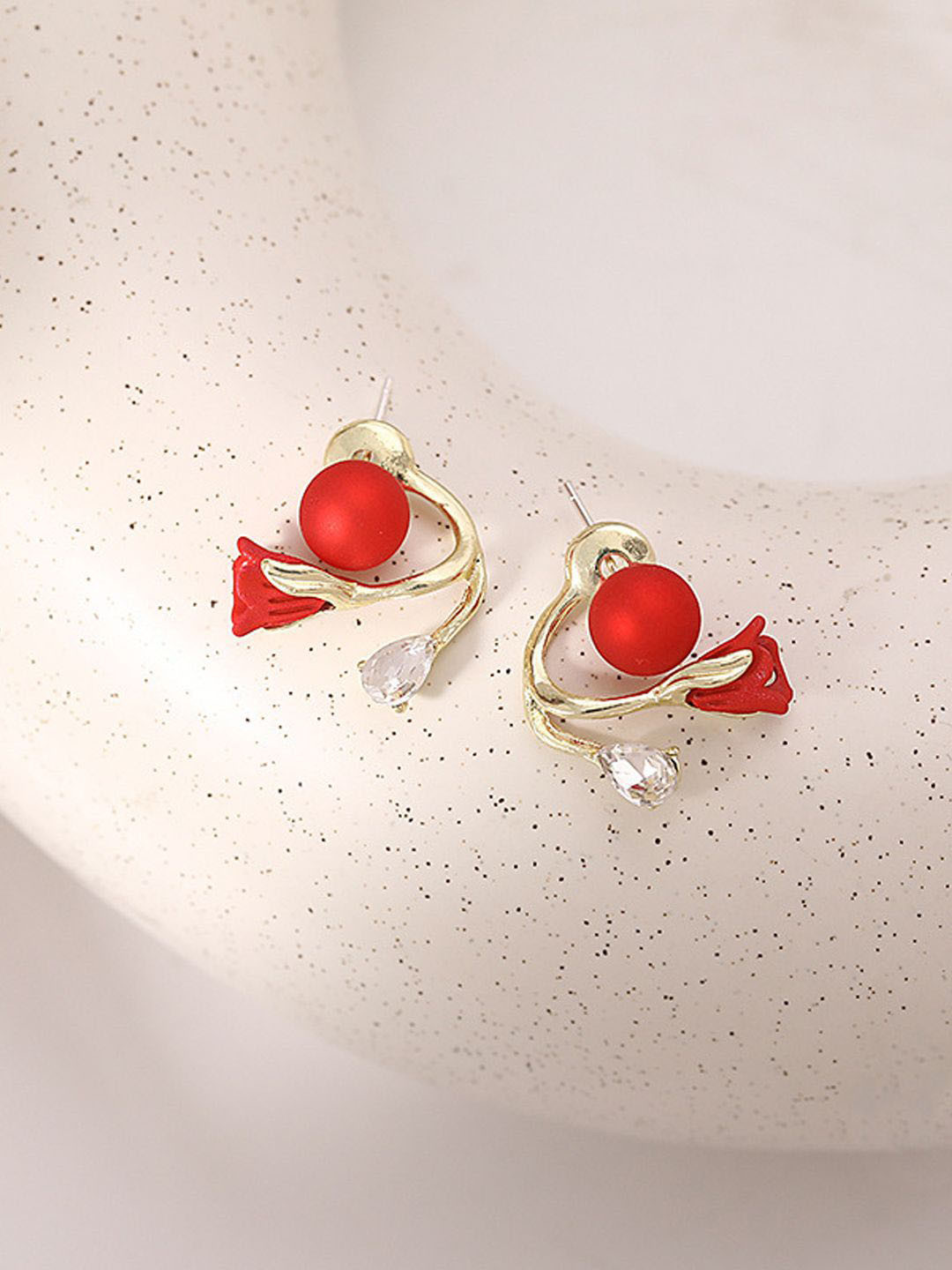 

styledose Sterling Silver Flower Tulip Pearl & Stone Studded Studs, Gold