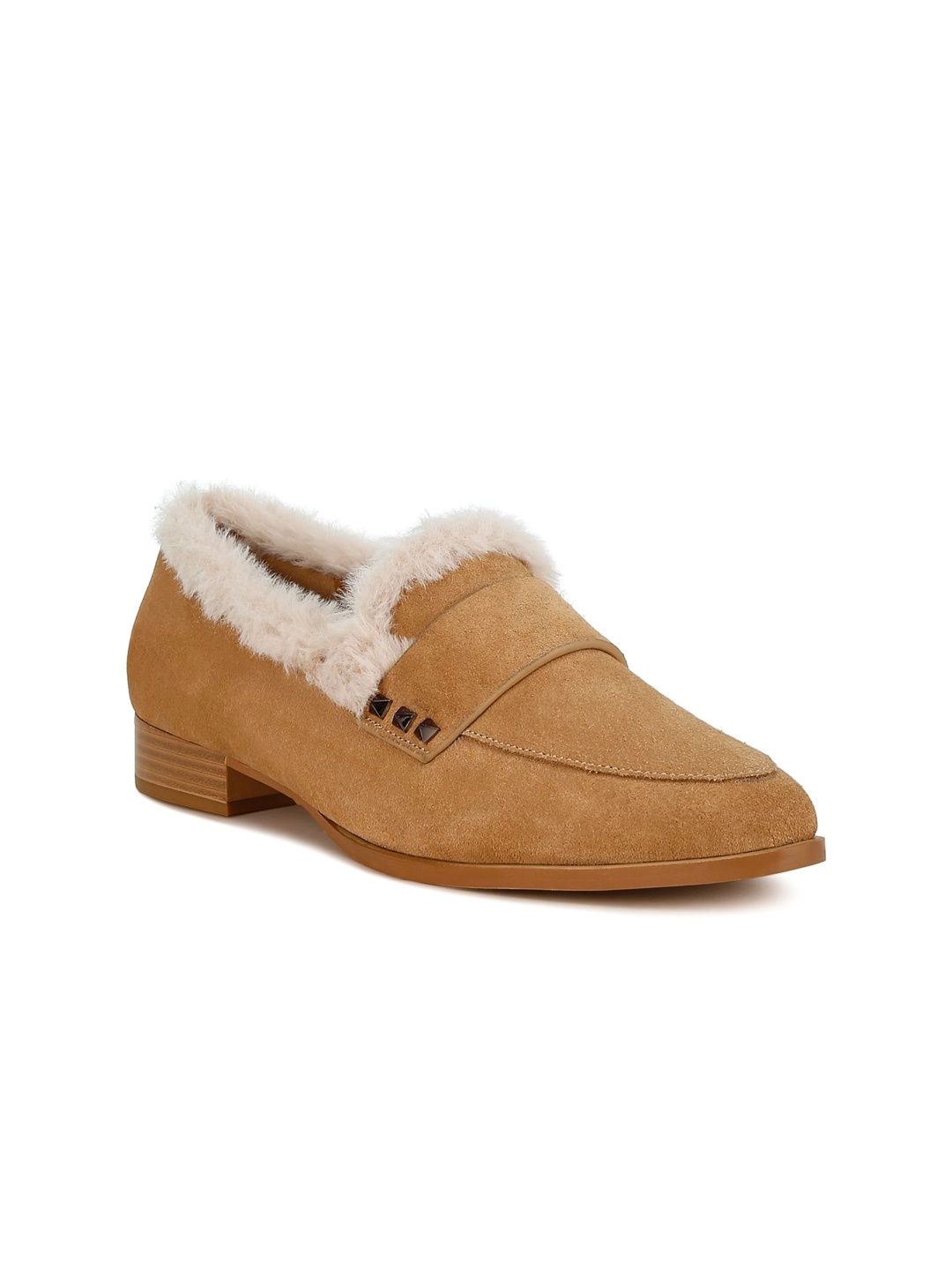 

RAG & CO Women Textured Suede Loafers, Beige