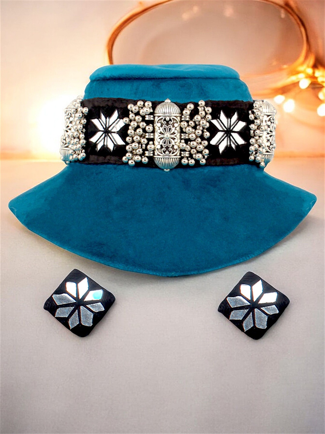 

LUCKY JEWELLERY Mirror Studded Tribal Garba Navratri Latest Dandiya Jewellery Set, Black
