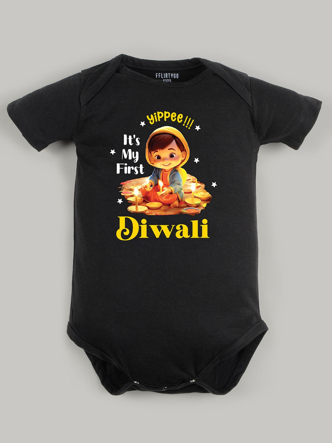 

FFLIRTYGO Kids Cotton Printed Bodysuit, Black