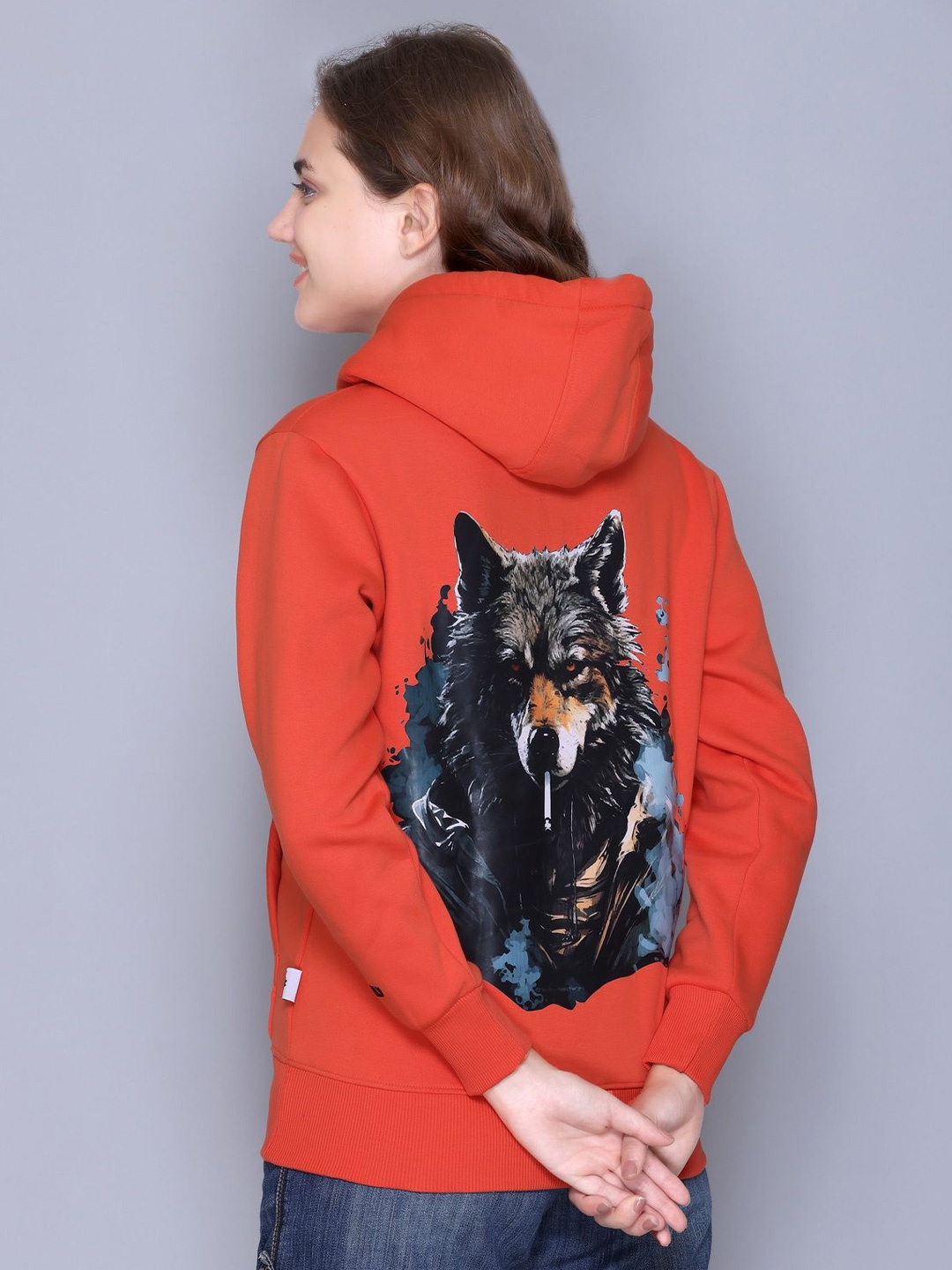 

BIZARRELY Women Graphic Printed Hooded Casual Sweatshirt, Orange