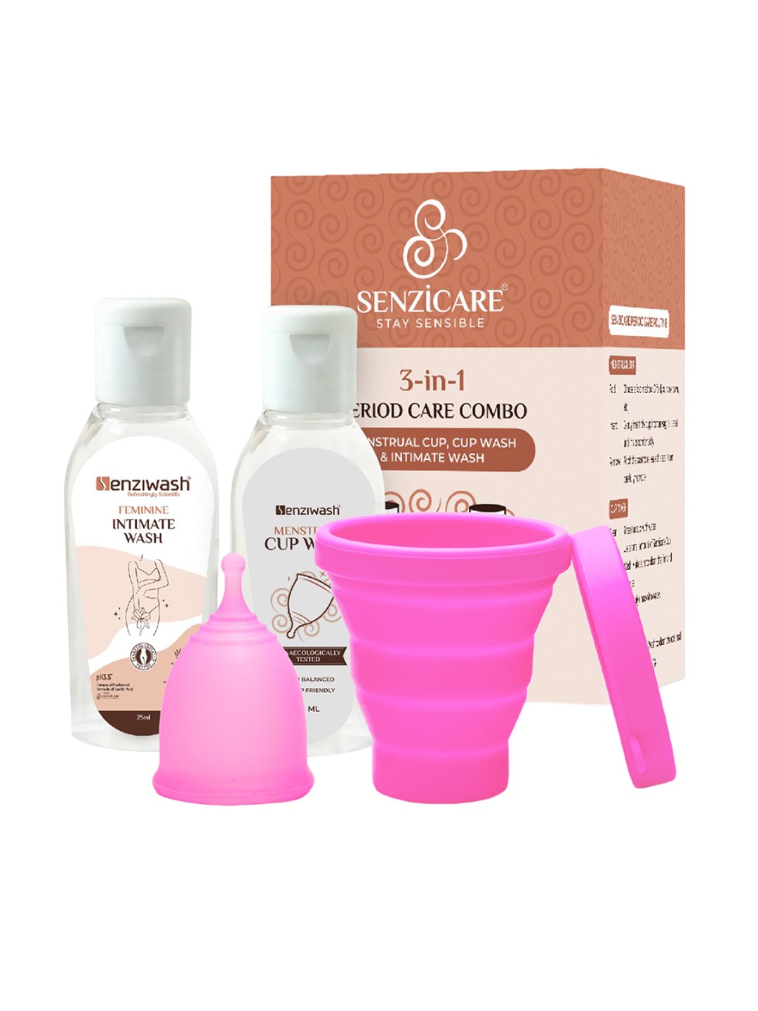 

Senzicare Menstrual Cup, Menstrual Cup Wash & Intimate Wash -25ml Each, Pink