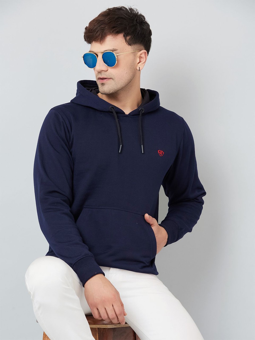 

WE PERFECT Men Hooded Pullover Sweatshirt, Navy blue