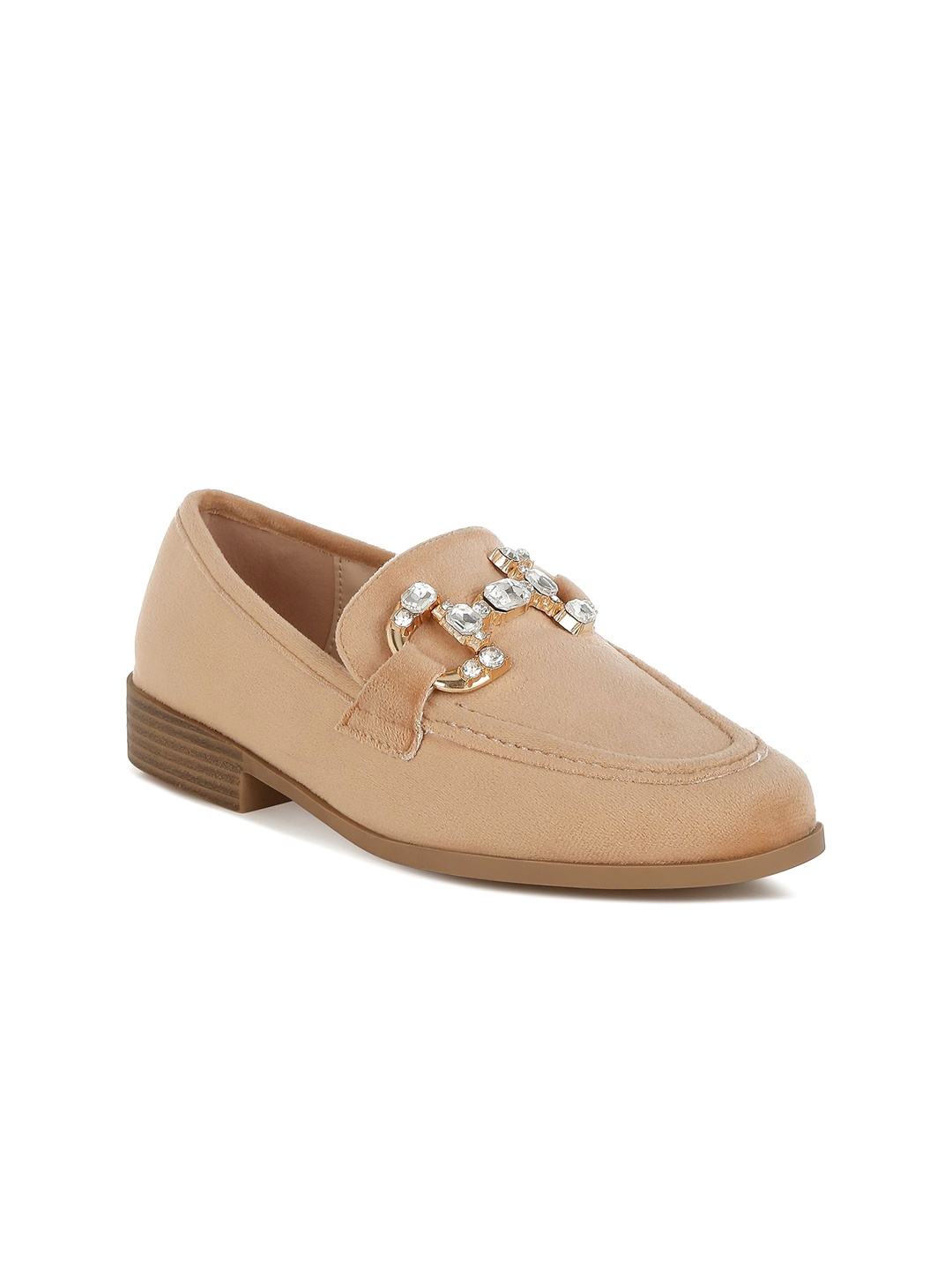 

RAG & CO Women Embellished Horsebit Loafers, Beige