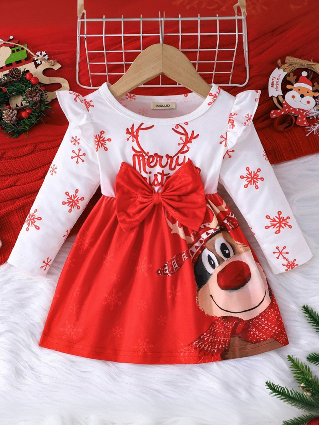 

INCLUD Print Fit & Flare Dress, Red