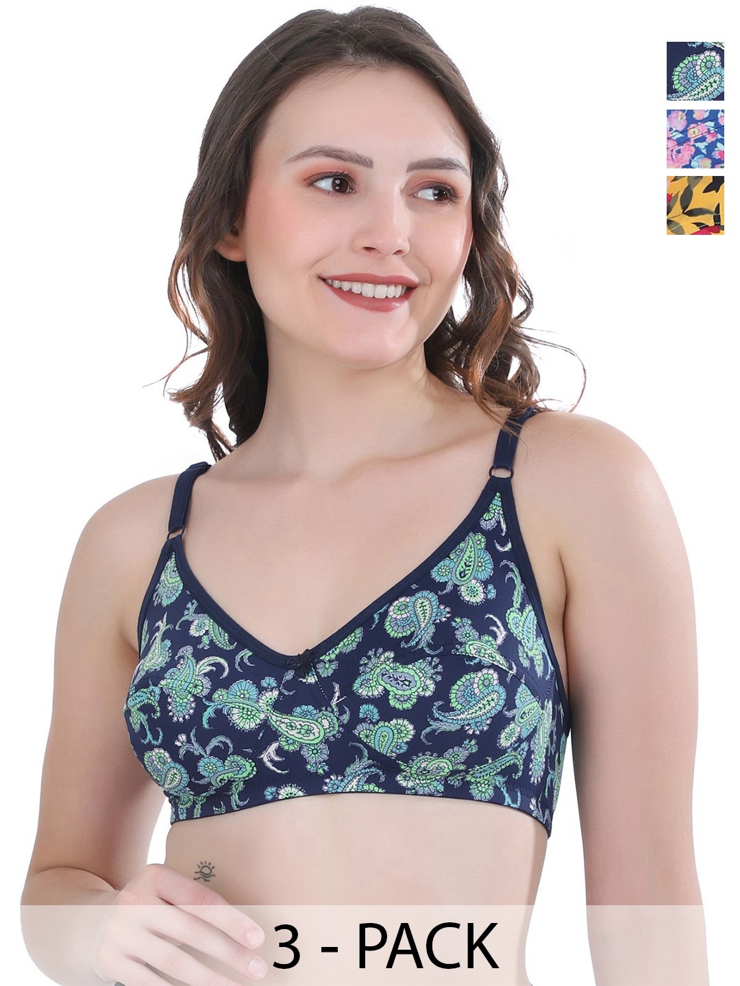 

Docare Pack Of 3 Floral Full Coverage Everyday Bra, Yellow