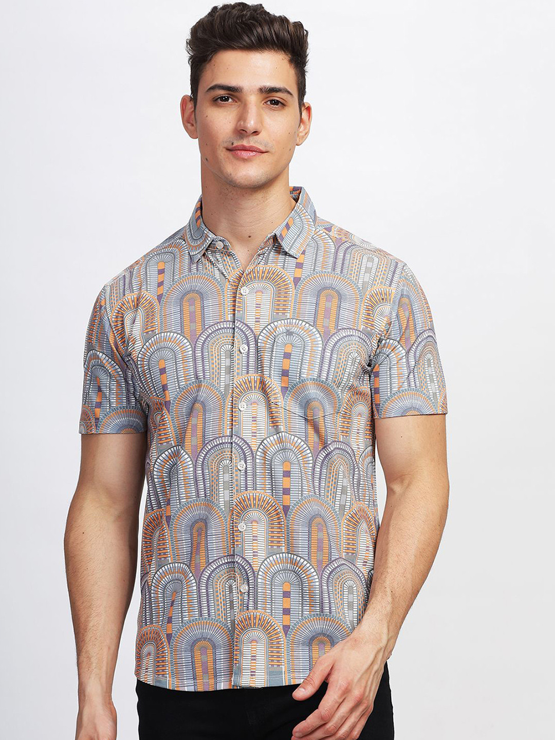 

BULLMER Geometric Printed Shirt with Trousers, Brown