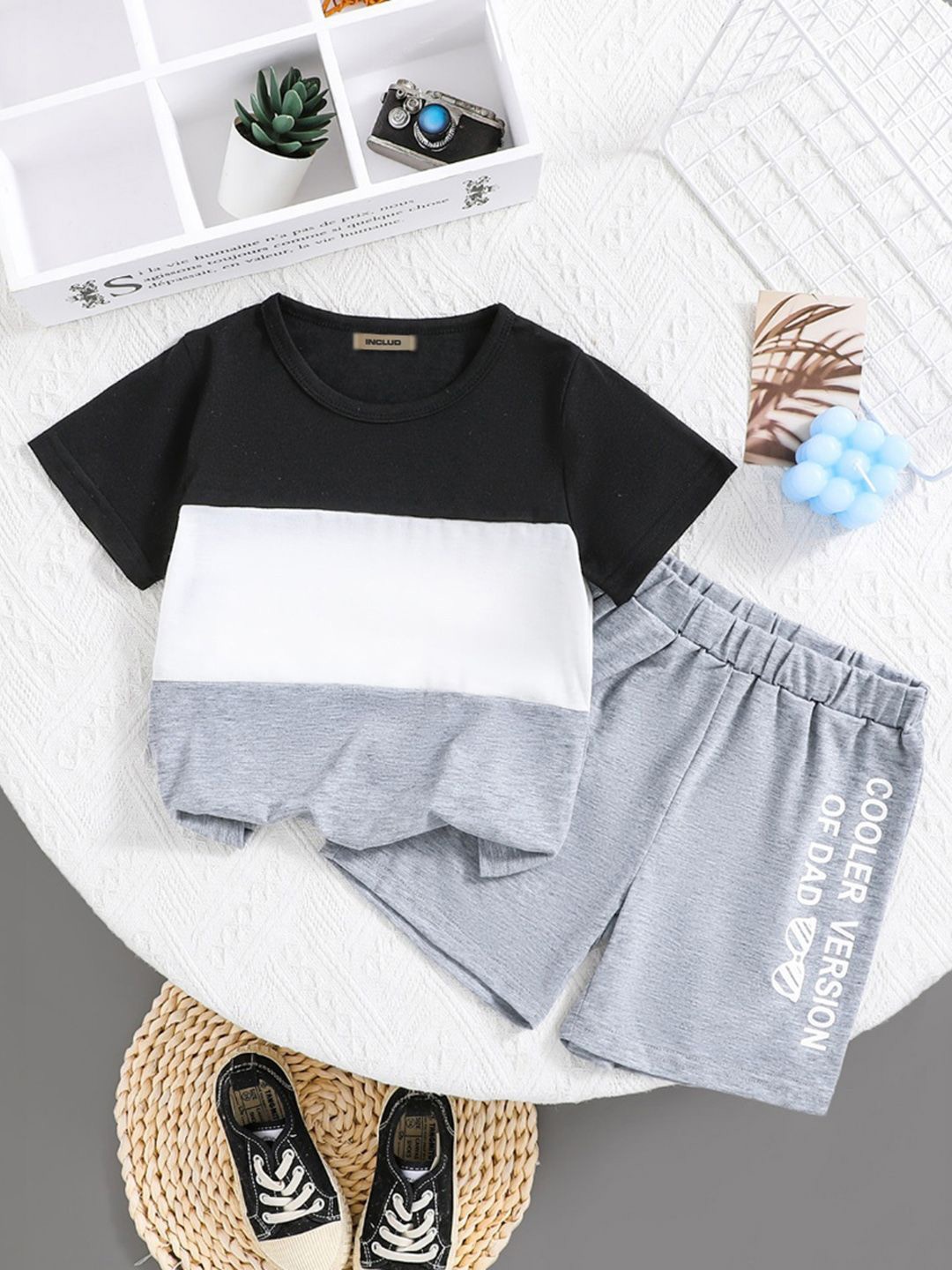 

INCLUD Boys Colourblocked T-shirt with Shorts Clothing Set, Black