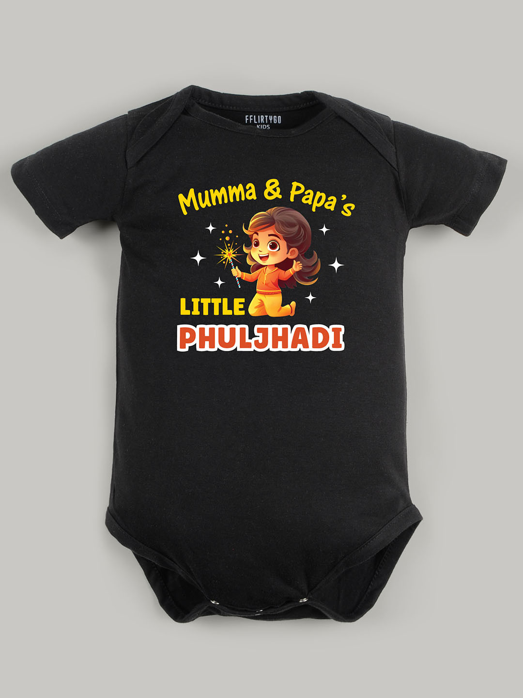 

FFLIRTYGO Infants Printed Pure Cotton Diwali Romper Baby Wear Bodysuit, Black