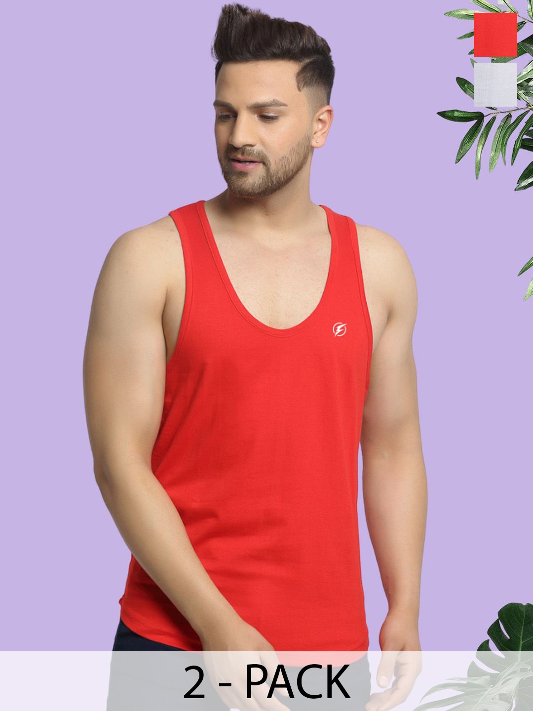 

Friskers Men Pack Of 2 Cotton Anti-Bacterial Gym Vests, White