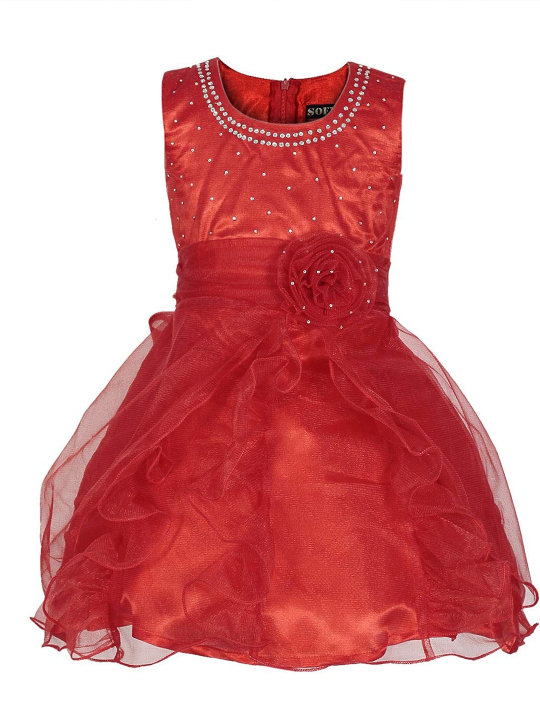 

Wish little Girls Embellished Round Neck Fit and Flare Dress, Red