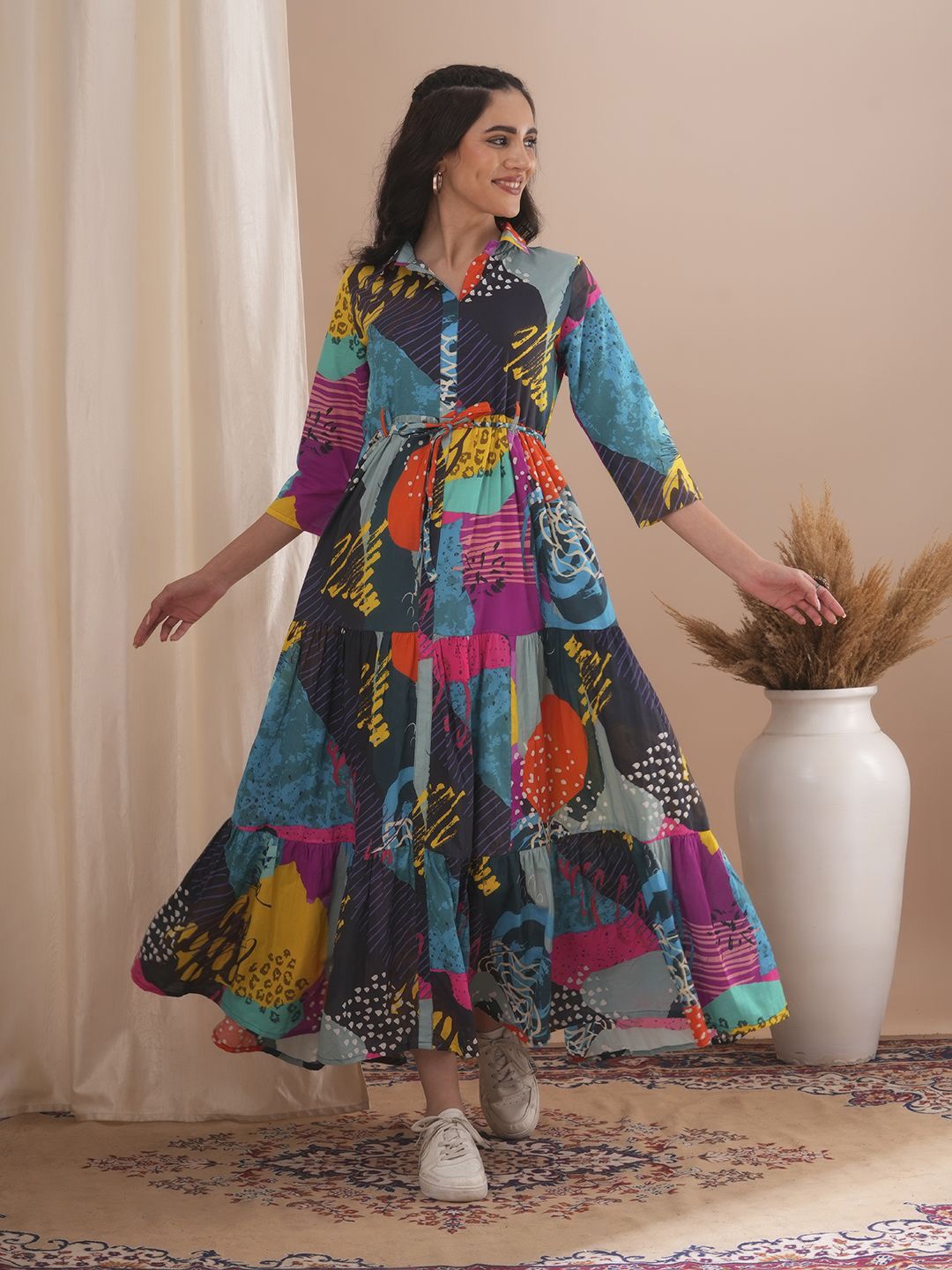 

FASHOR Printed A-Line Maxi Dress, Blue