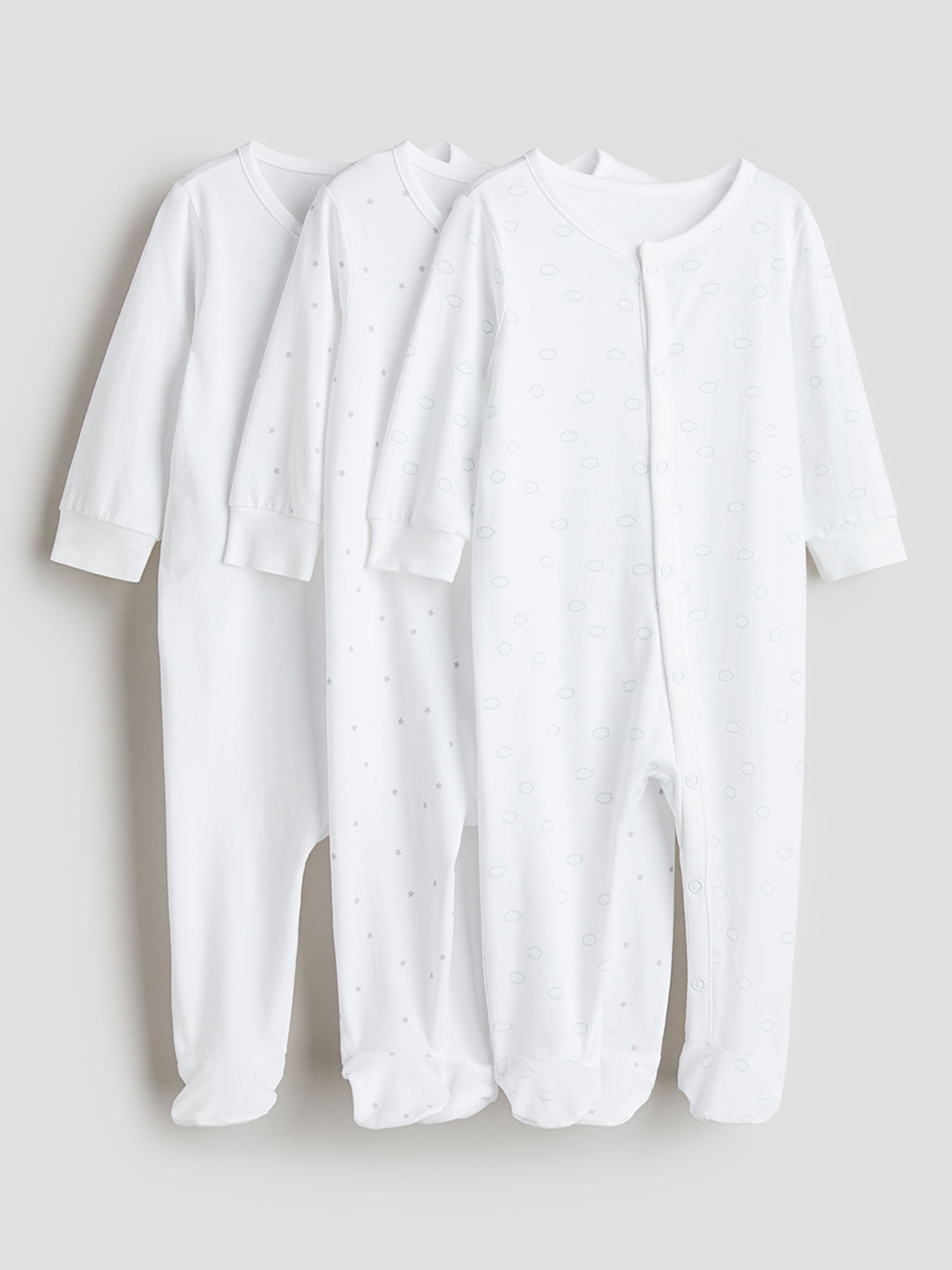 

H&M Infant Boys Pack Of 3 White Printed Pure Cotton Long Sleeves Kids-Boys Sleepsuit