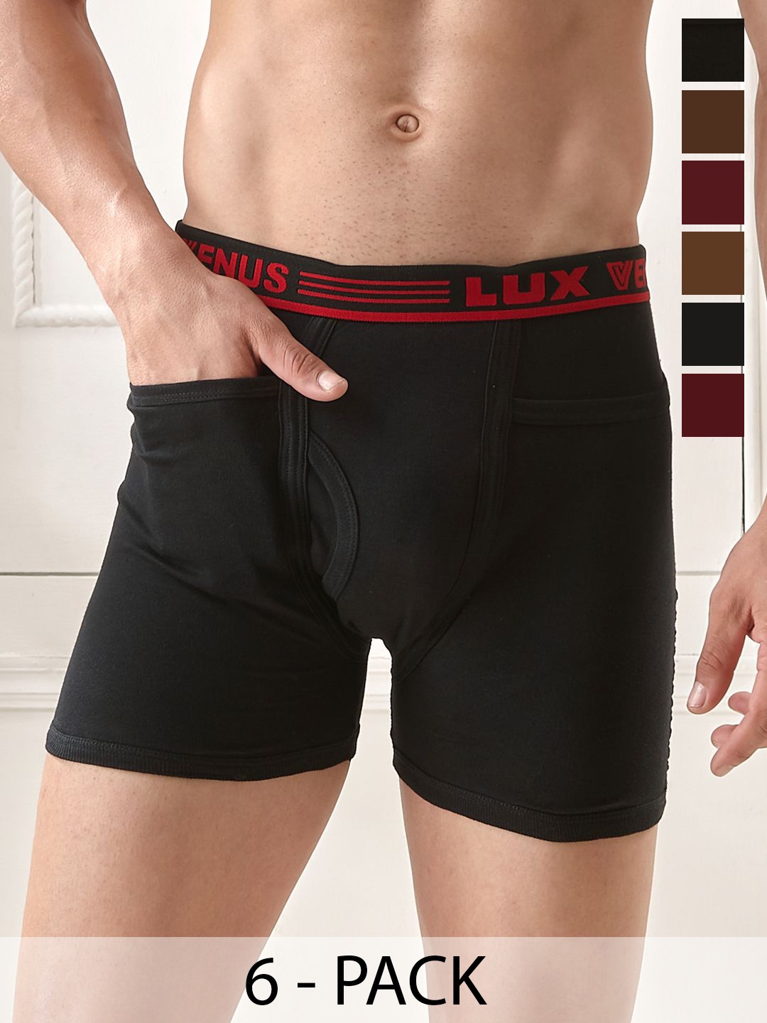 

LUX VENUS Pack of 6 Assorted Men Cotton Pocket Trunk NW1_VENUS_PKT_DRW_AST_80_6PC