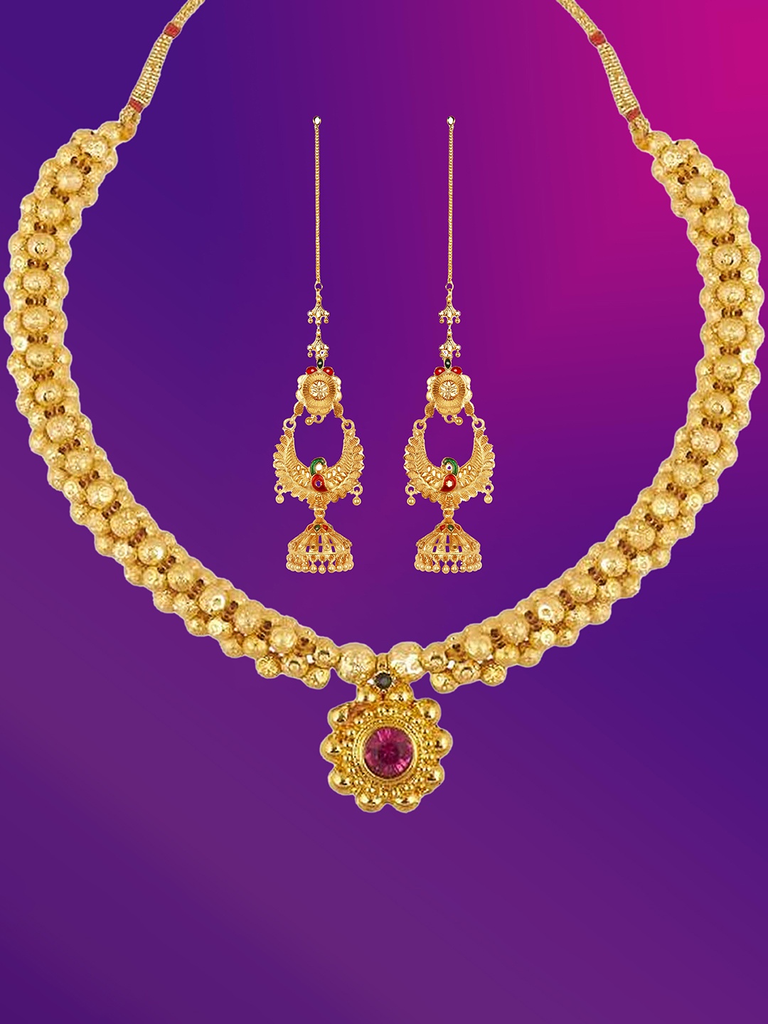 

Lila Gold-Plated Stone-Studded & Beaded Jewellery Set