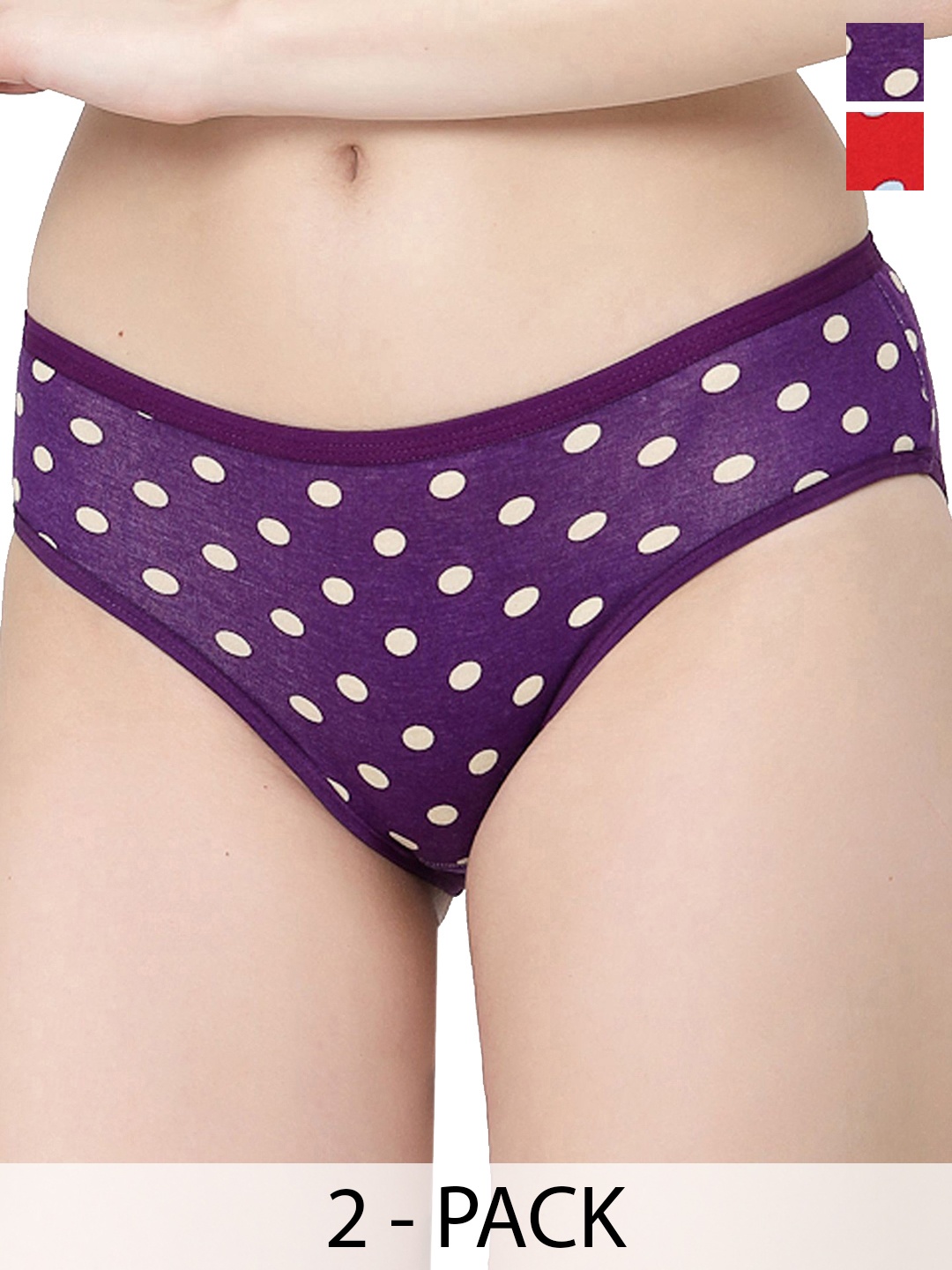

Docare Women Pack of 2 Printed Polka Bikini Briefs, Purple
