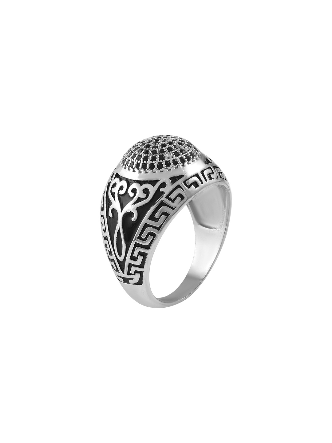 

MEMOIR Men Oxidised Diamond Stone Studded Finger Ring, Silver