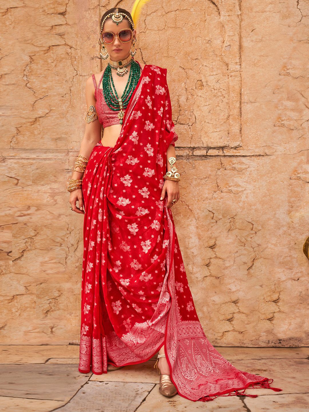 

Anouk Woven Design Zari Banarasi Saree, Red