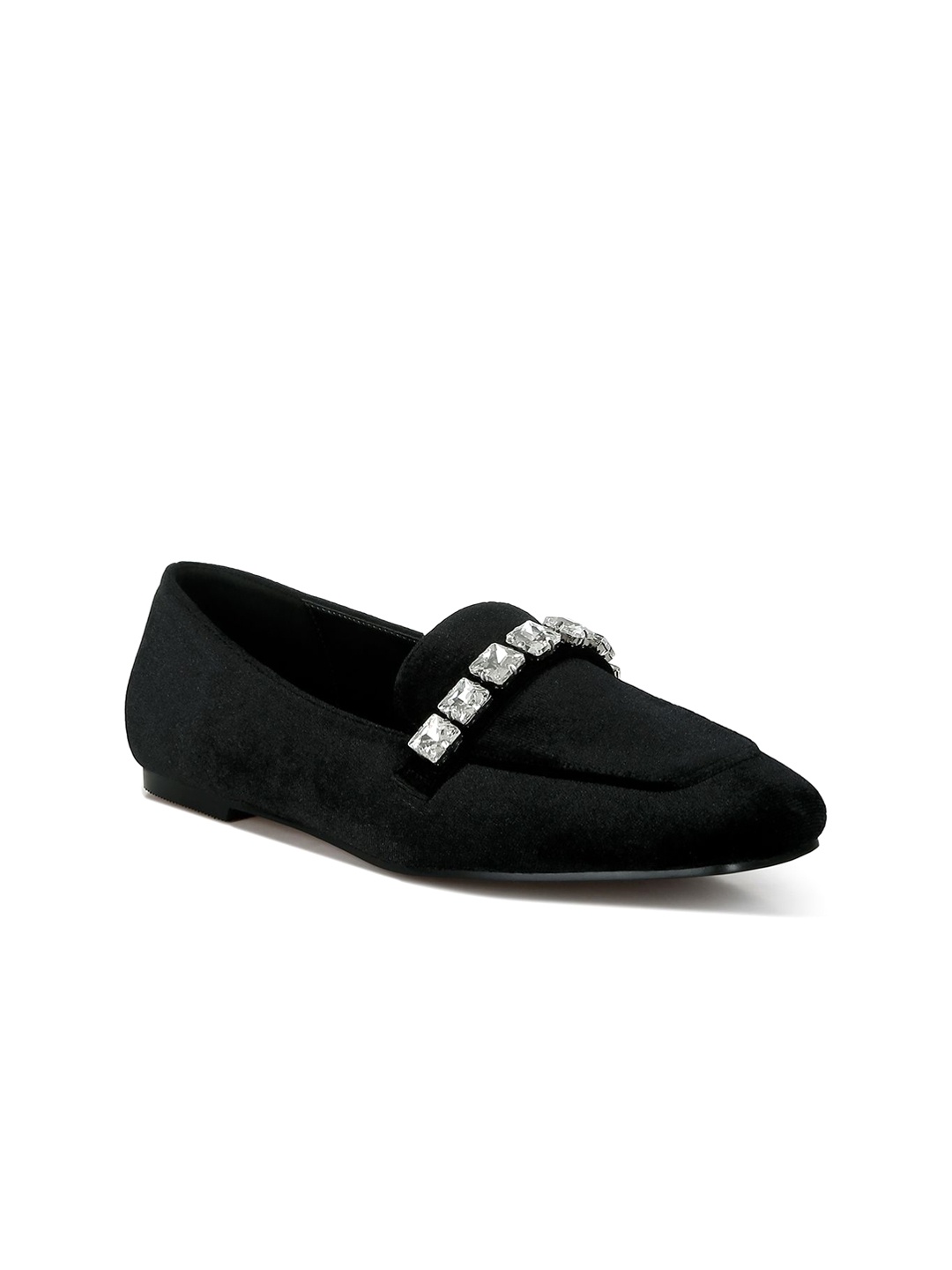 

RAG & CO Women Woven Design Velvet Loafers, Black