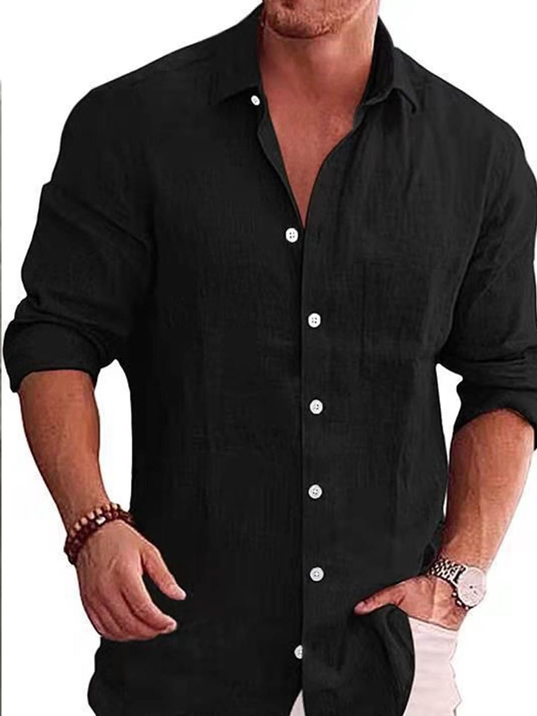 

StyleCast Men Spread Collar Solid Cotton Casual Shirt, Black