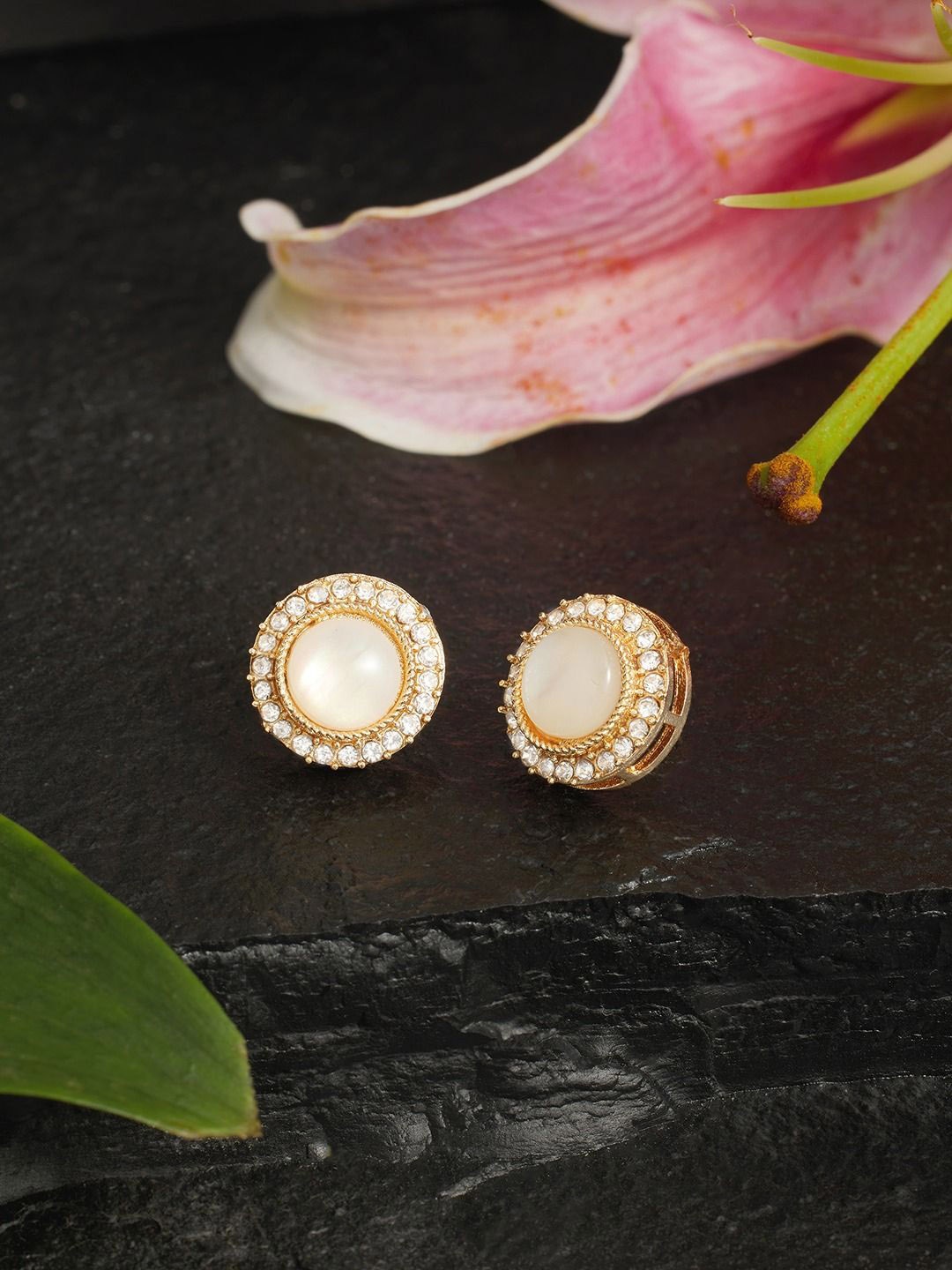 

AMI Gold Plated Artificial Stones Circular Studs