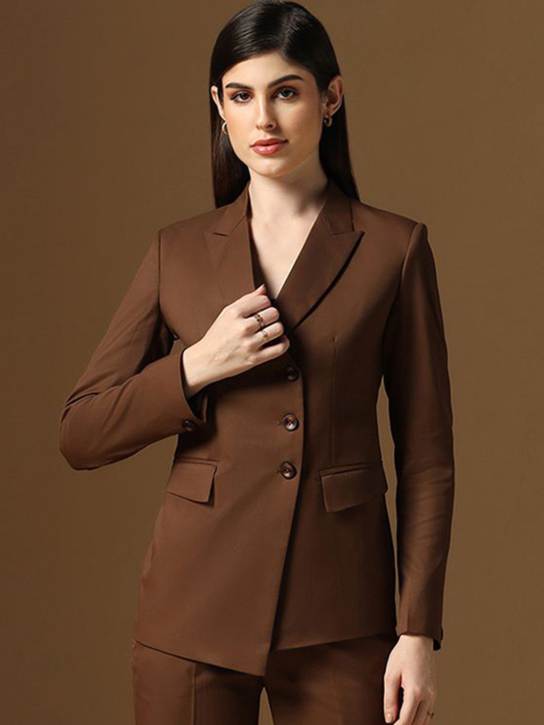 

TAHVO Notched Lapel Collar Single Breasted Formal Blazers, Brown