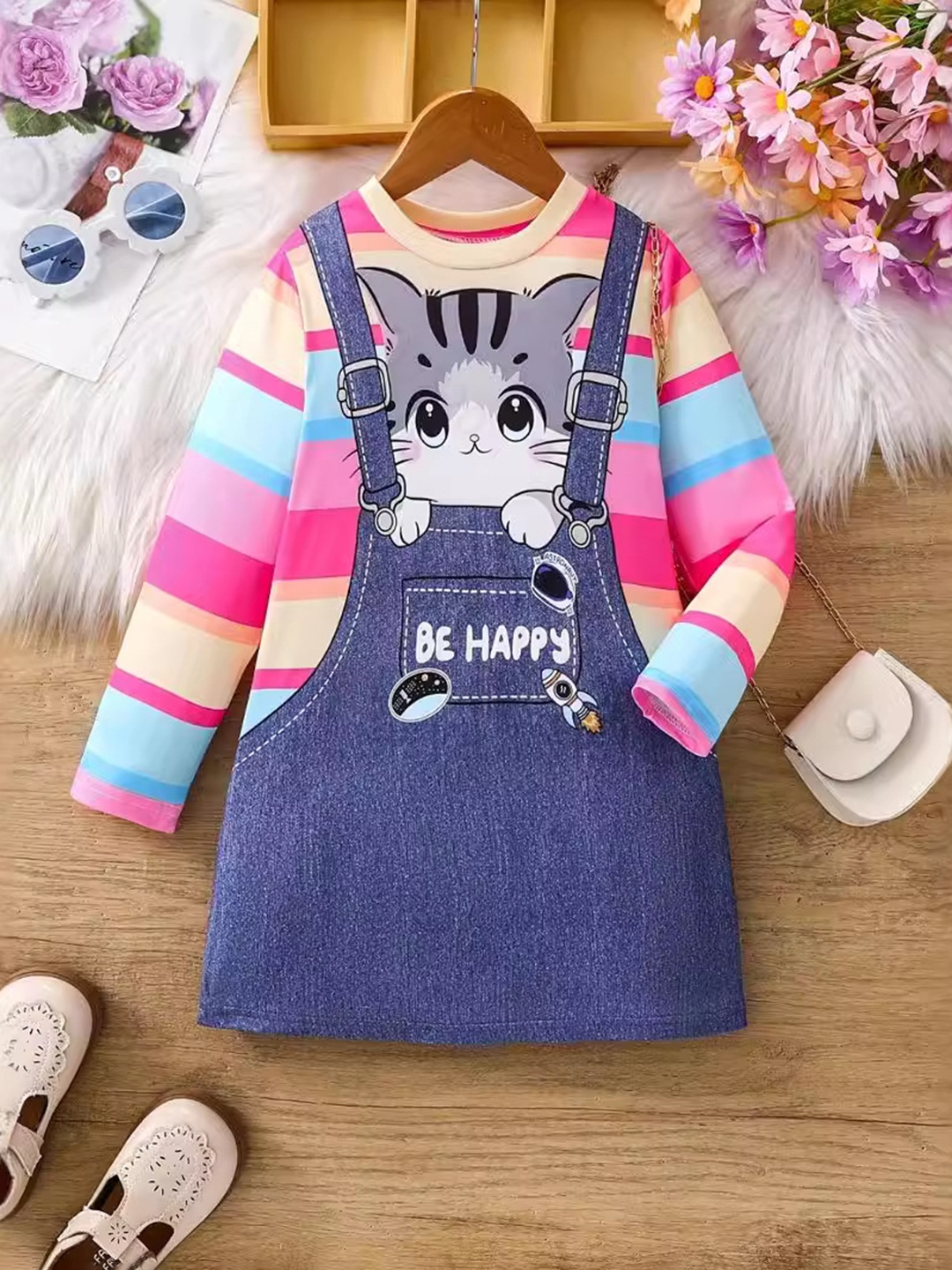 

Xsole Girls Printed A-Line Dress, Blue
