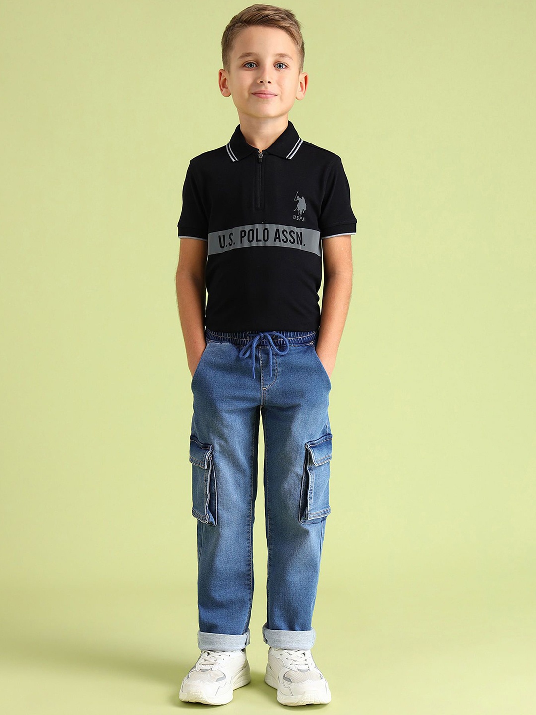 

U.S. Polo Assn. Kids Boys Classic Heavy Fade Regular Fit Cargo Jeans, Navy blue