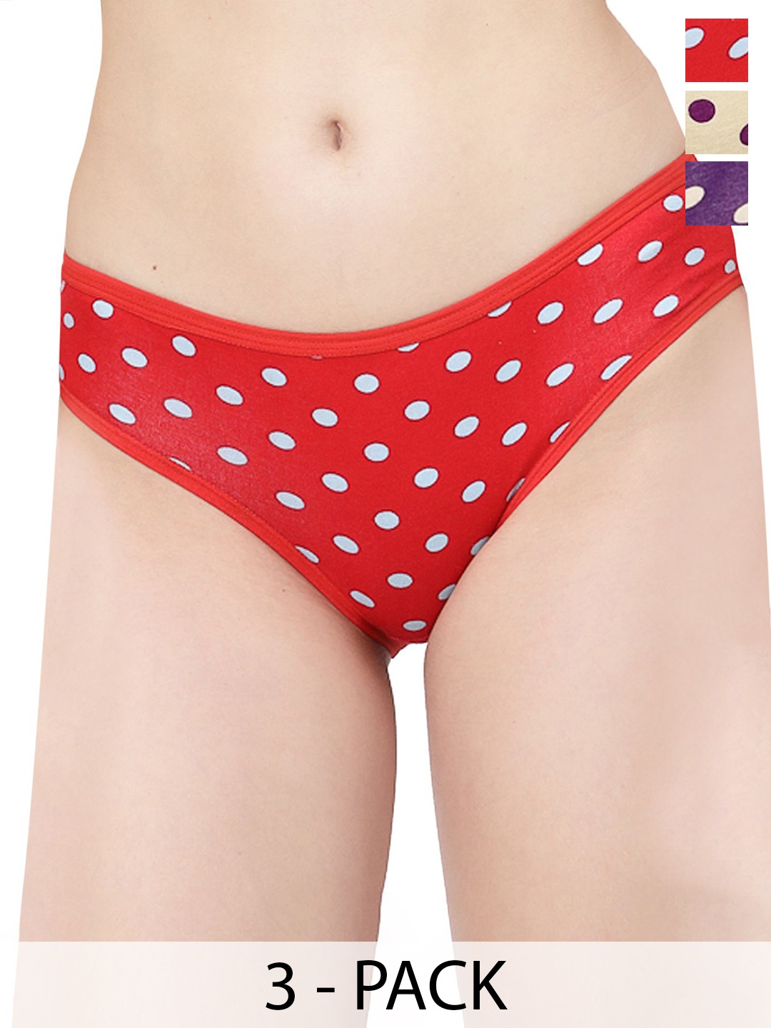 

Docare Women Pack of 3 Printed Polka Bikini Briefs YummyPanty-Yellow-Purple-Red