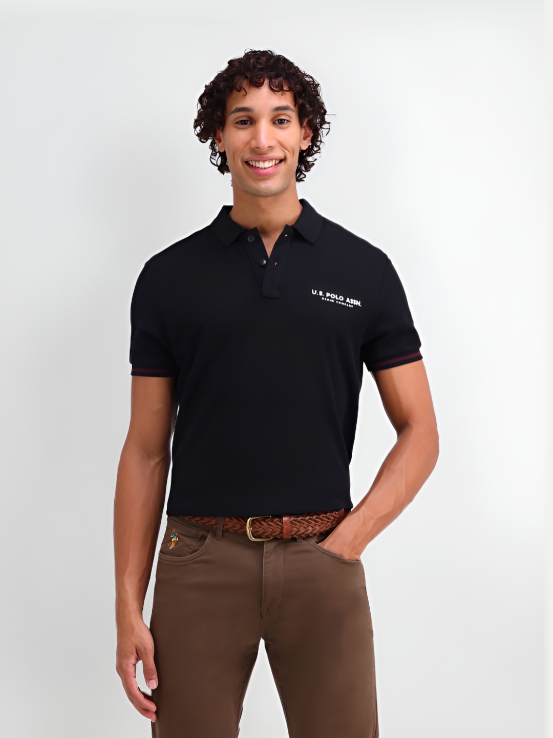 

U.S. Polo Assn. Denim Co. Men Solid Polo Collar Cotton Slim Fit T-shirt, Black