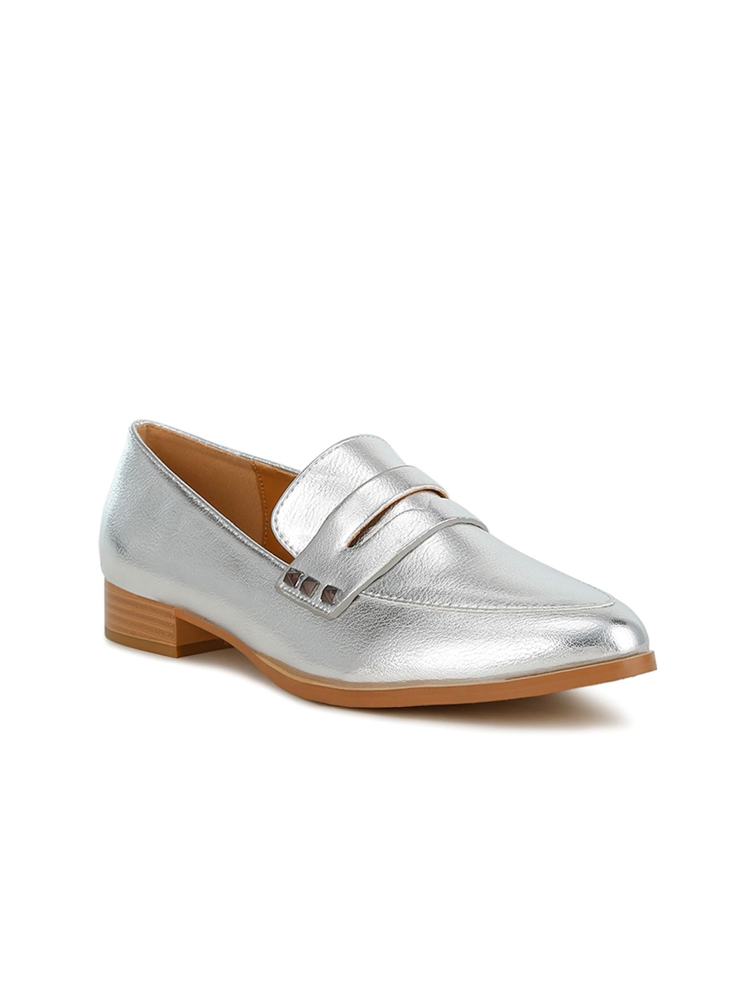 

RAG & CO Women Patent Leather Slip-On Loafers, Silver