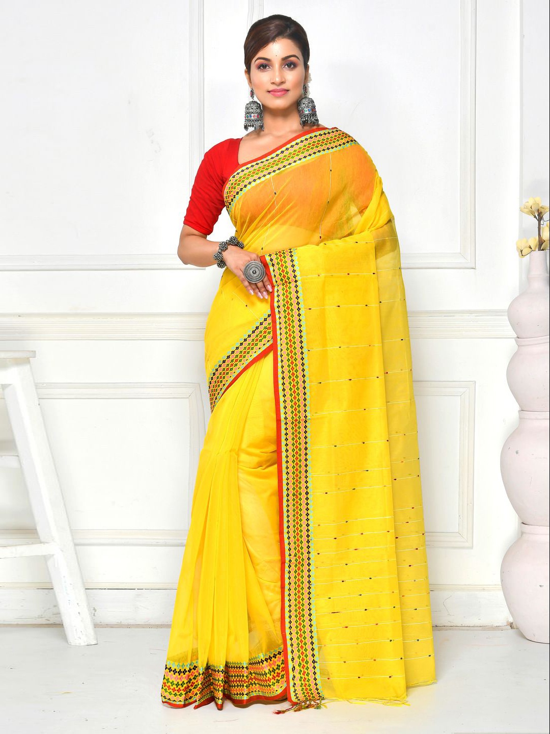 

Crochetin Woven Design Embroidered Saree, Yellow