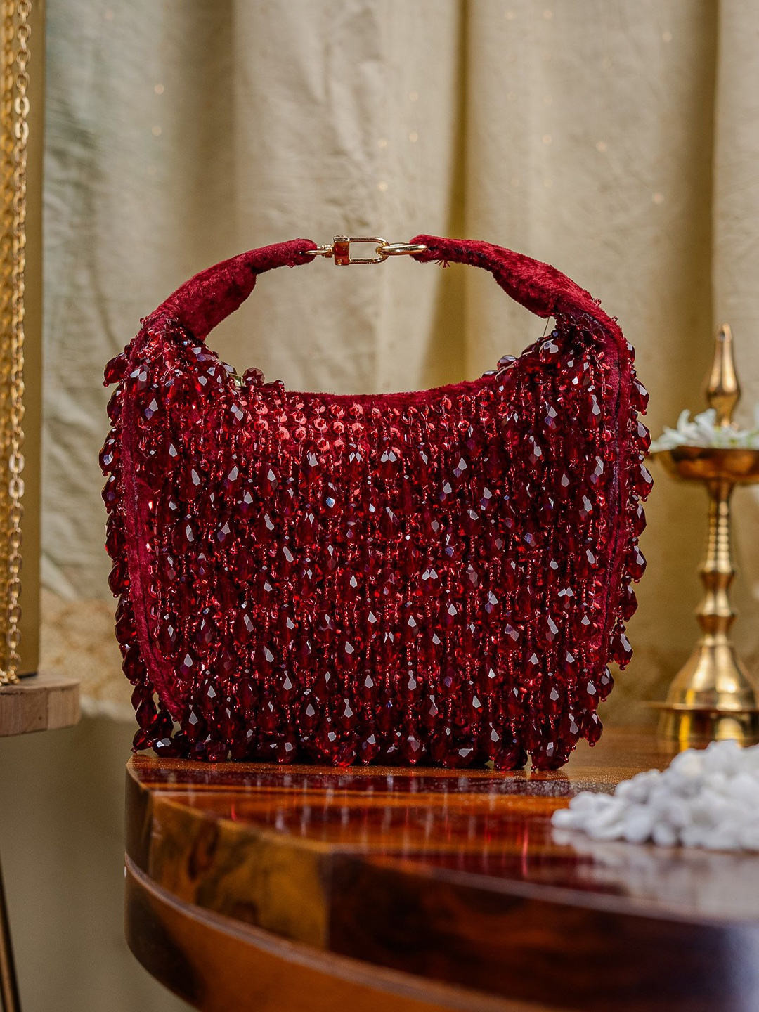 

NR By Nidhi Rathi Embellished Pearls Purse Clutch, Red