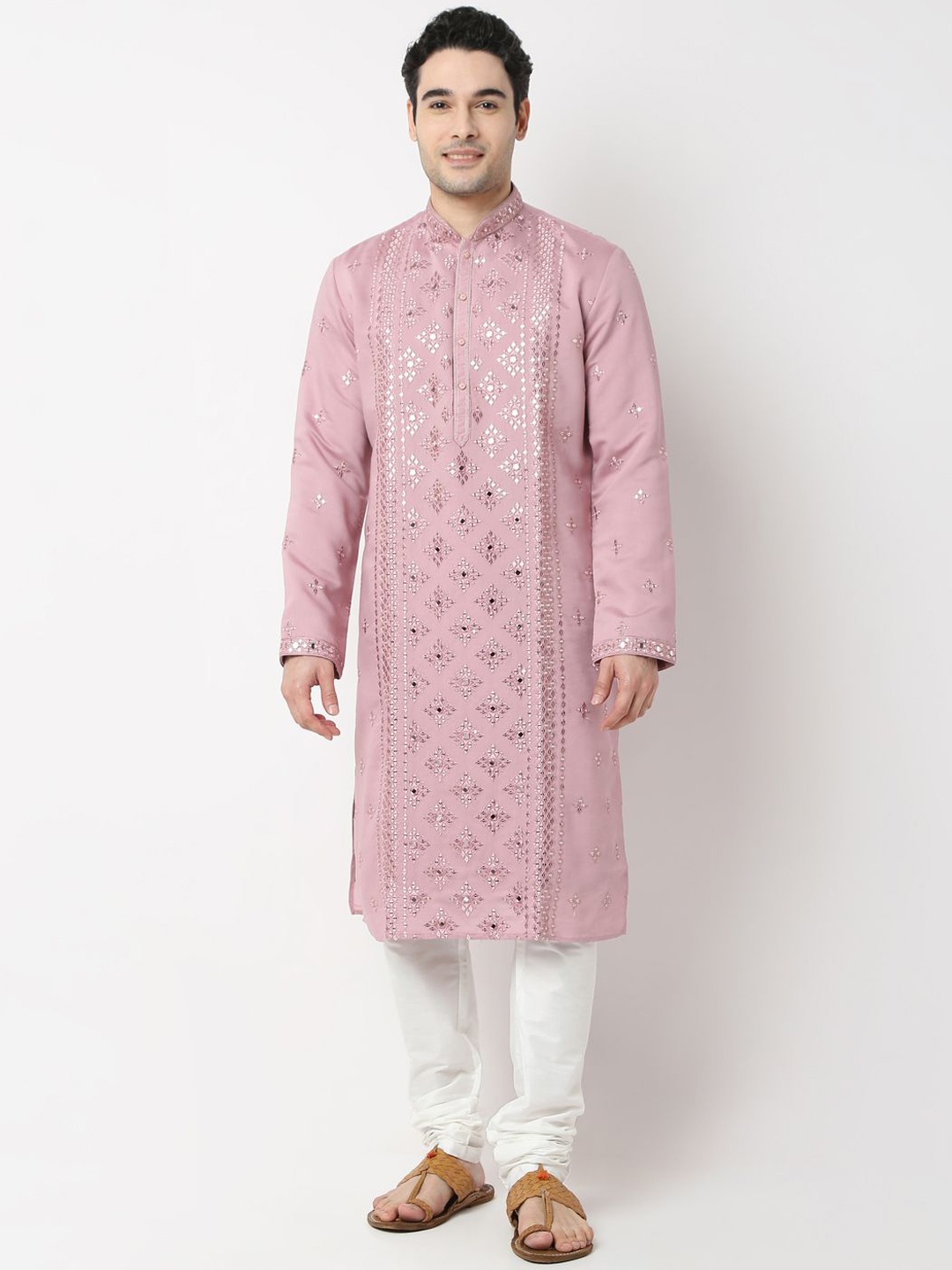 

Ethnicity Floral Embroidered Straight Kurta With Churidar, Pink
