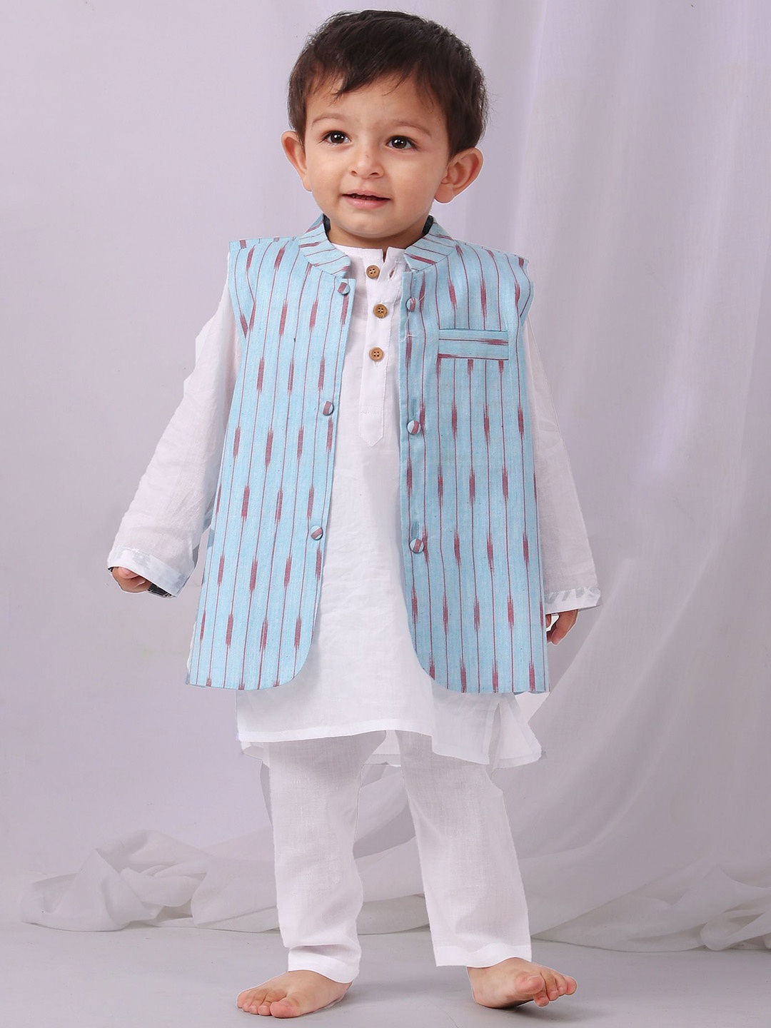 

TJORI Boys Printed Pure Cotton Nehru Jacket, Blue