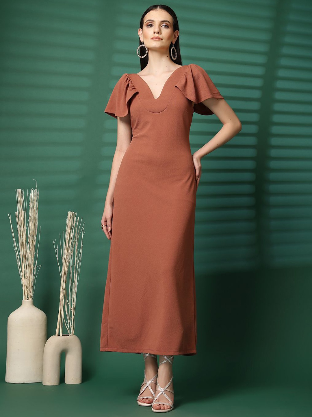 

STYLECAST X KASSUALLY Women Sheath Dress, Camel brown