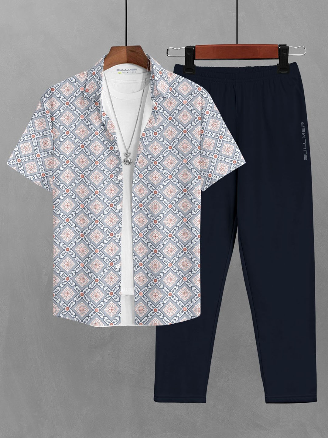 

BULLMER Geometric Printed Shirt Collar Neck Shirt With Trouser, Blue